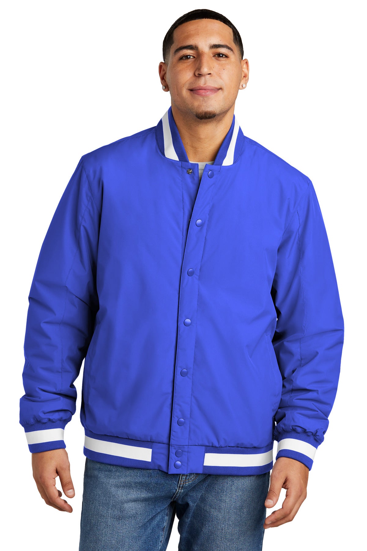 Front View of TrueRoyal Sport-Tek Insulated Varsity Jacket JST58