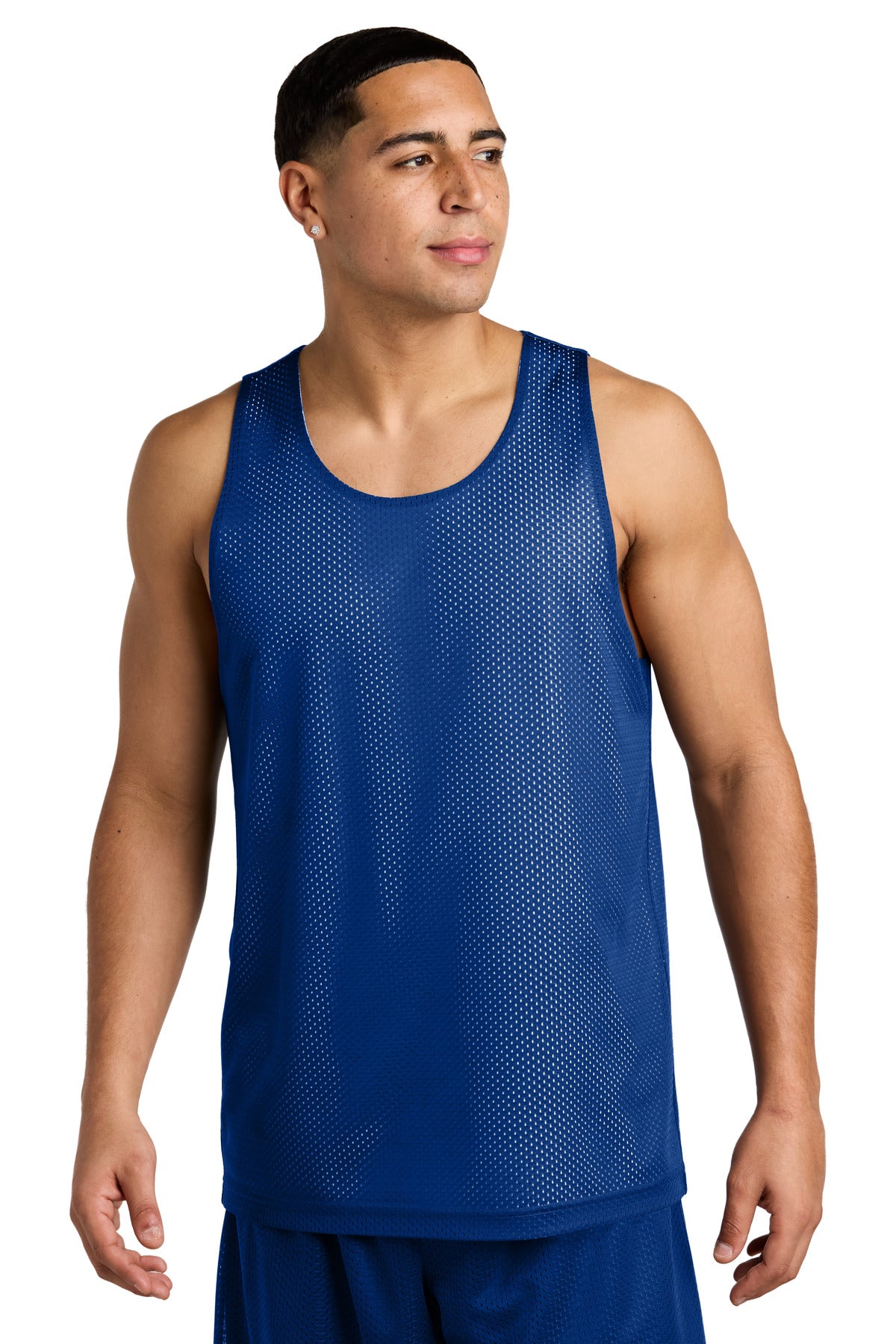 Front View of TRy/White Sport-Tek PosiCharge Reversible Mesh Tank ST5000