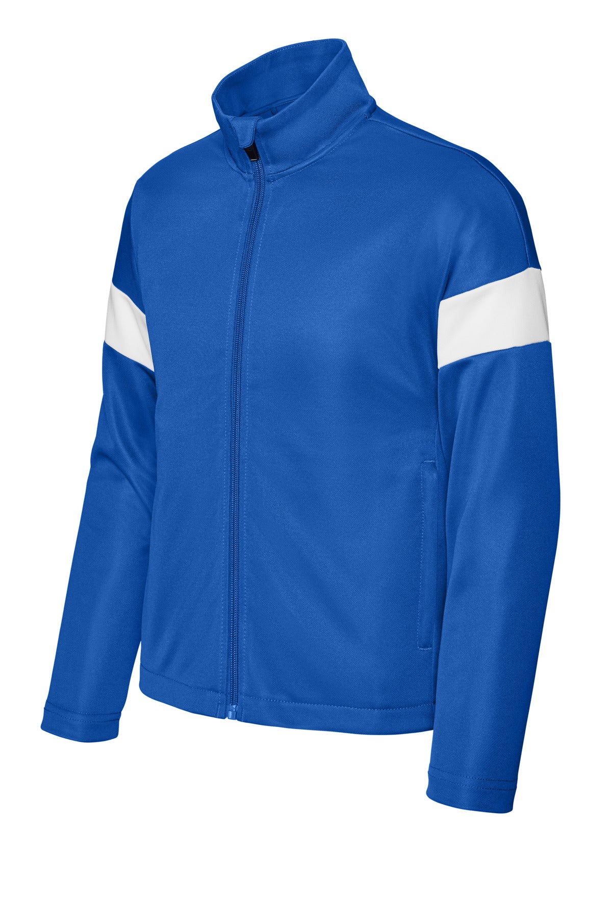 Front View of TRy/White Sport-Tek Youth Travel Full-Zip Jacket YST800