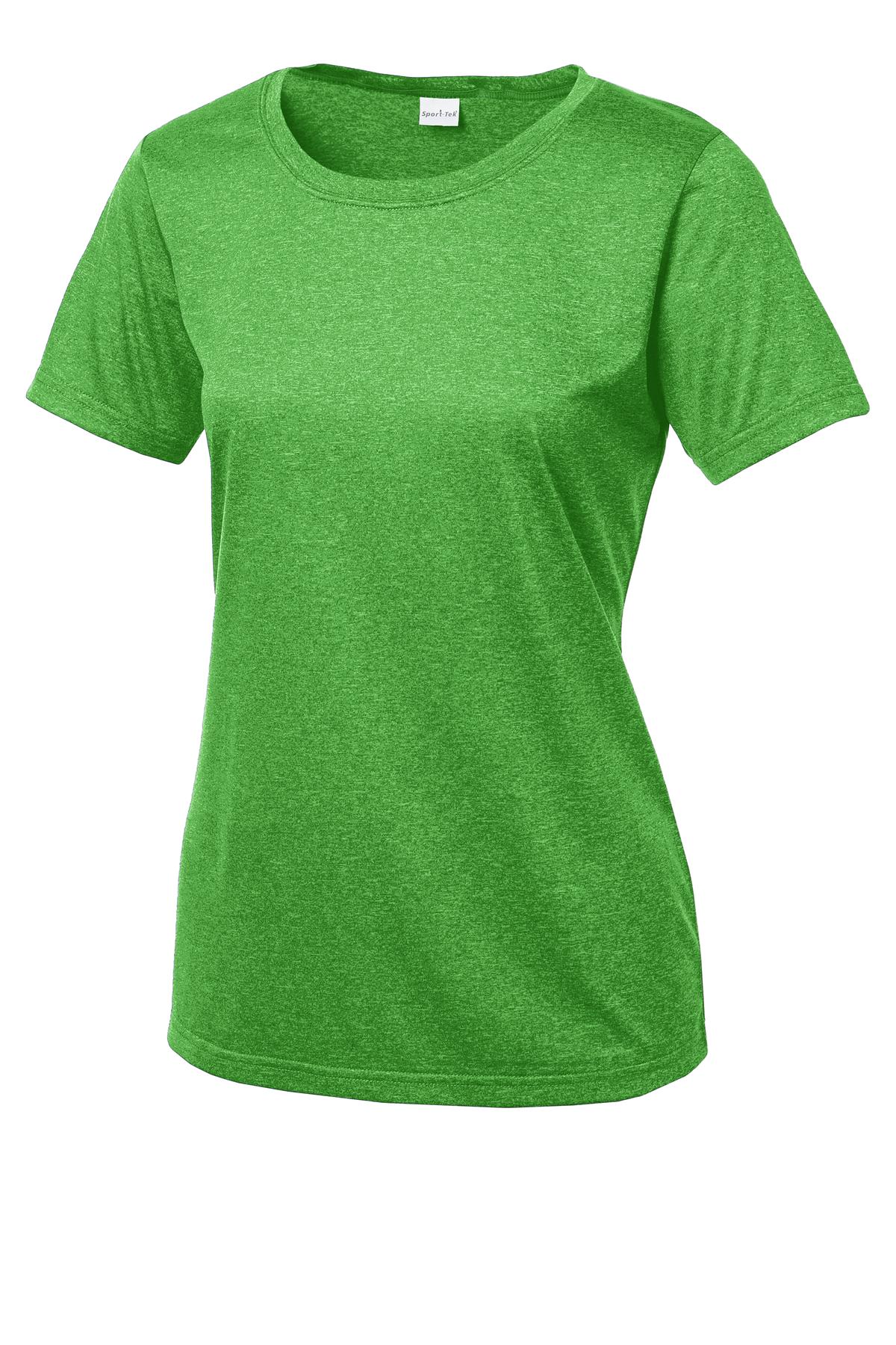 Front View of Turf Grn Hthr Sport-Tek Women's Heather Contender Scoop Neck Tee. LST360