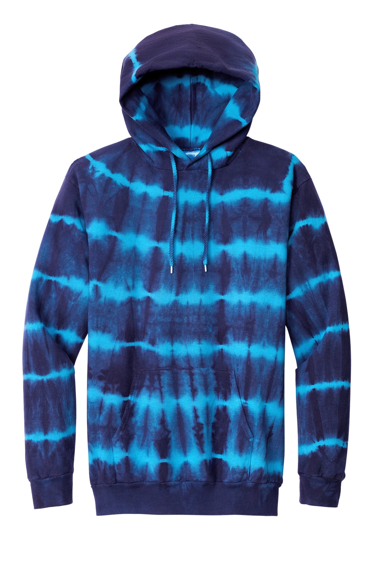 Front View of Turq/TmNvy Port & Company Allover Stripe Tie-Dye Fleece PC143