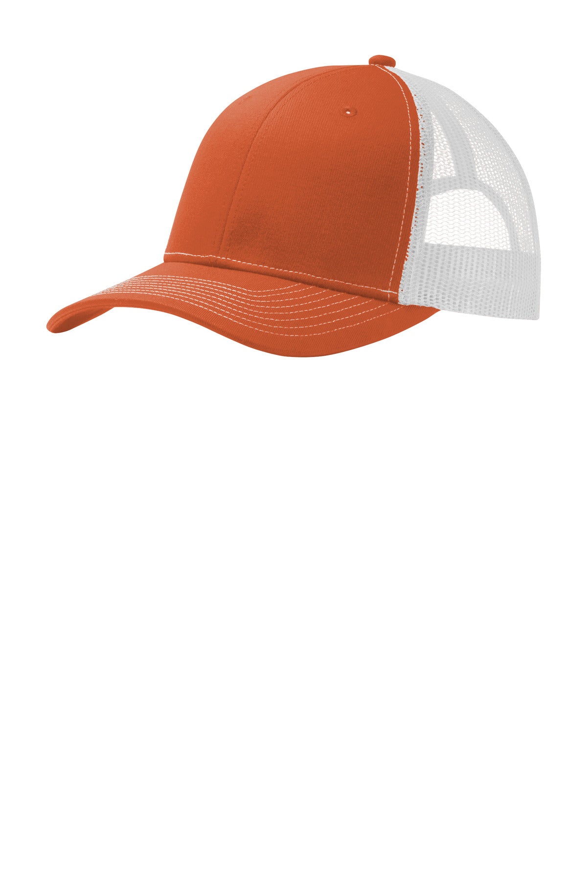 Front View of TxOrg/Wht Port Authority Snapback Trucker Cap. C112