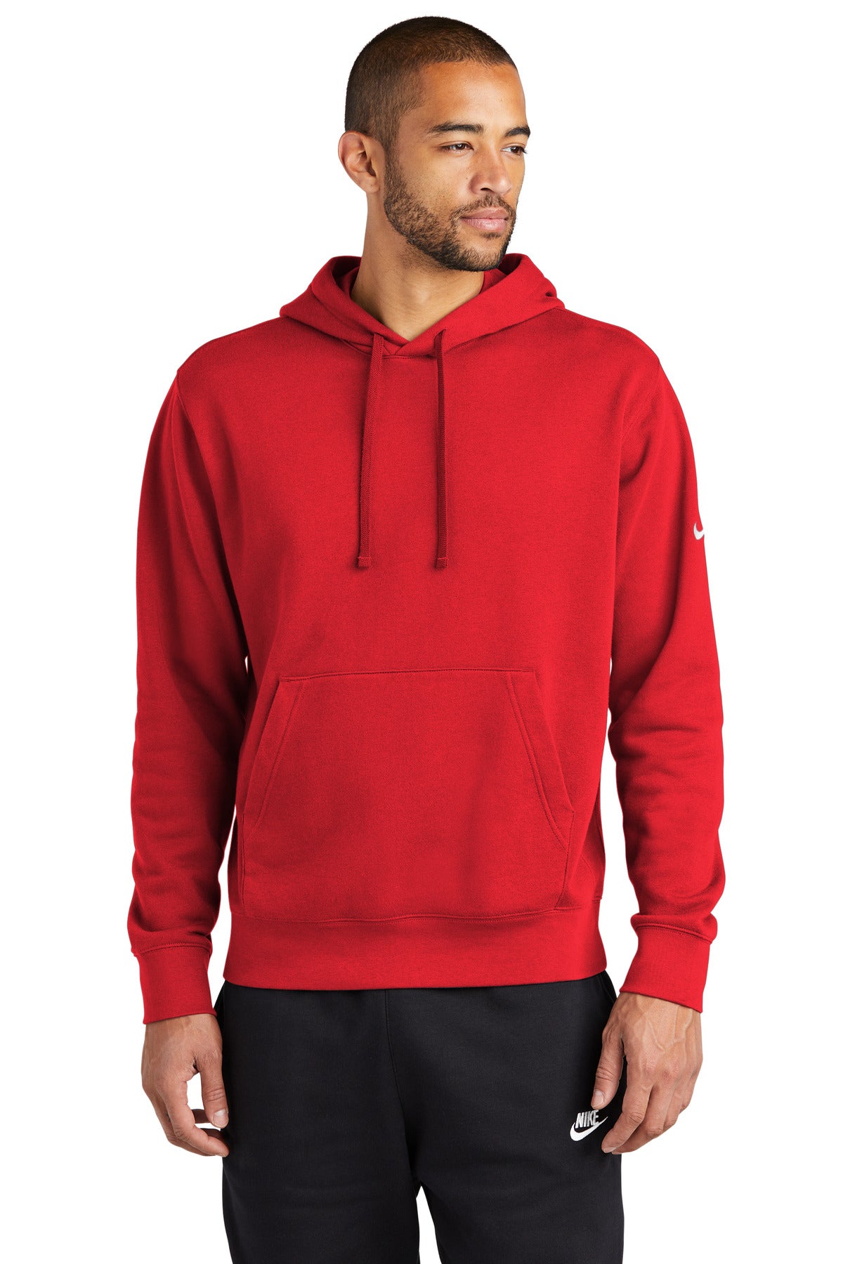 Front View of UniRed Nike Club Fleece Sleeve Swoosh Pullover Hoodie NKDR1499