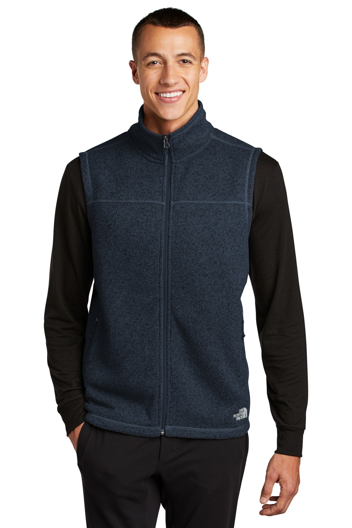 Front View of Urban Navy Hth The North Face Sweater Fleece Vest NF0A47FA