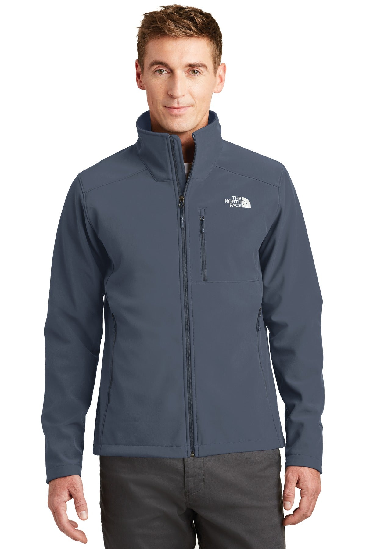 Front View of Urban Navy The North Face Apex Barrier Soft Shell Jacket. NF0A3LGT