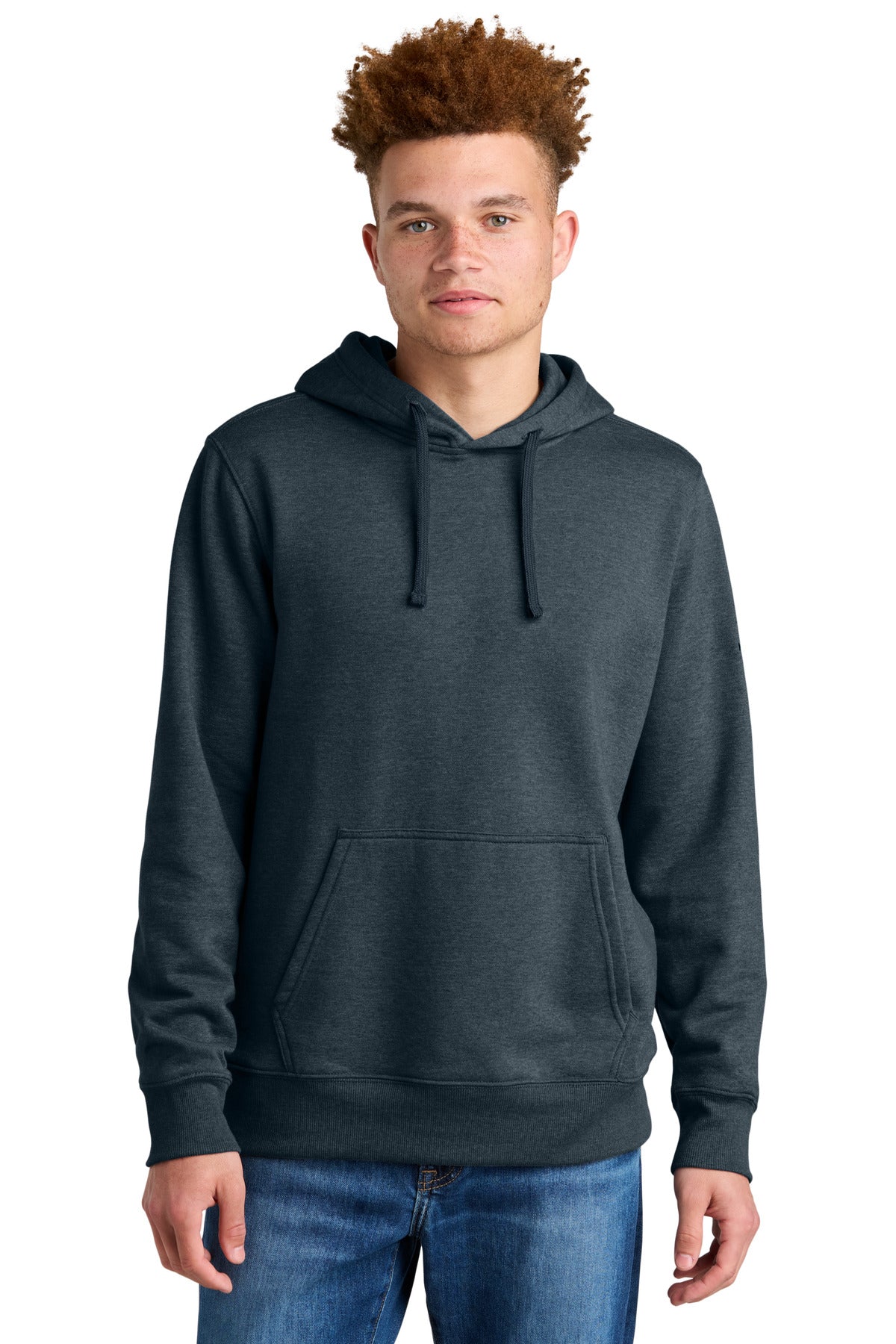 Front View of UrbNvyHt The North Face Sleeve Logo Pullover Hoodie NF0A8AU0