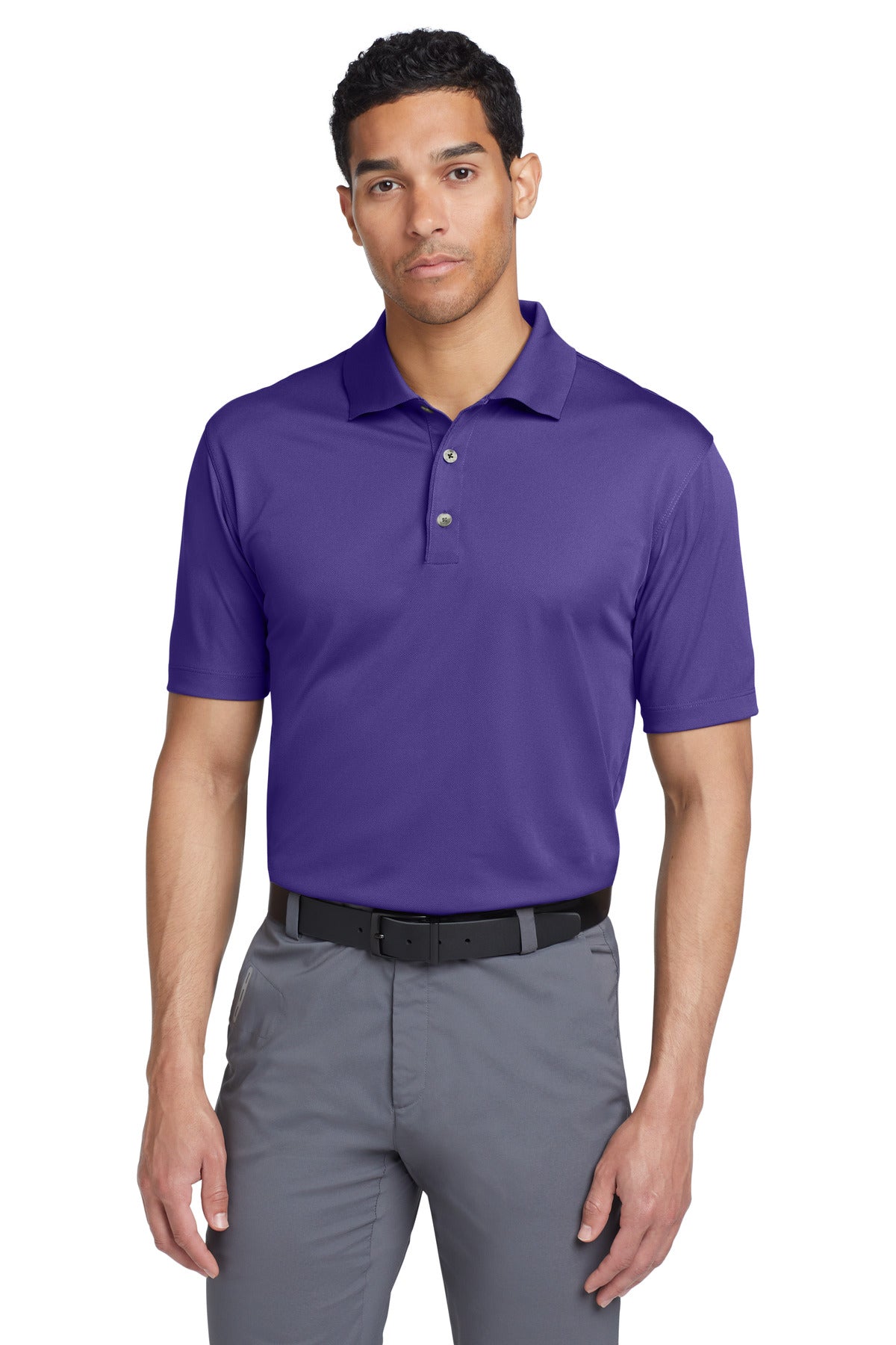 Front View of Varsity Purple Nike Tech Basic Dri-FIT Polo. 203690