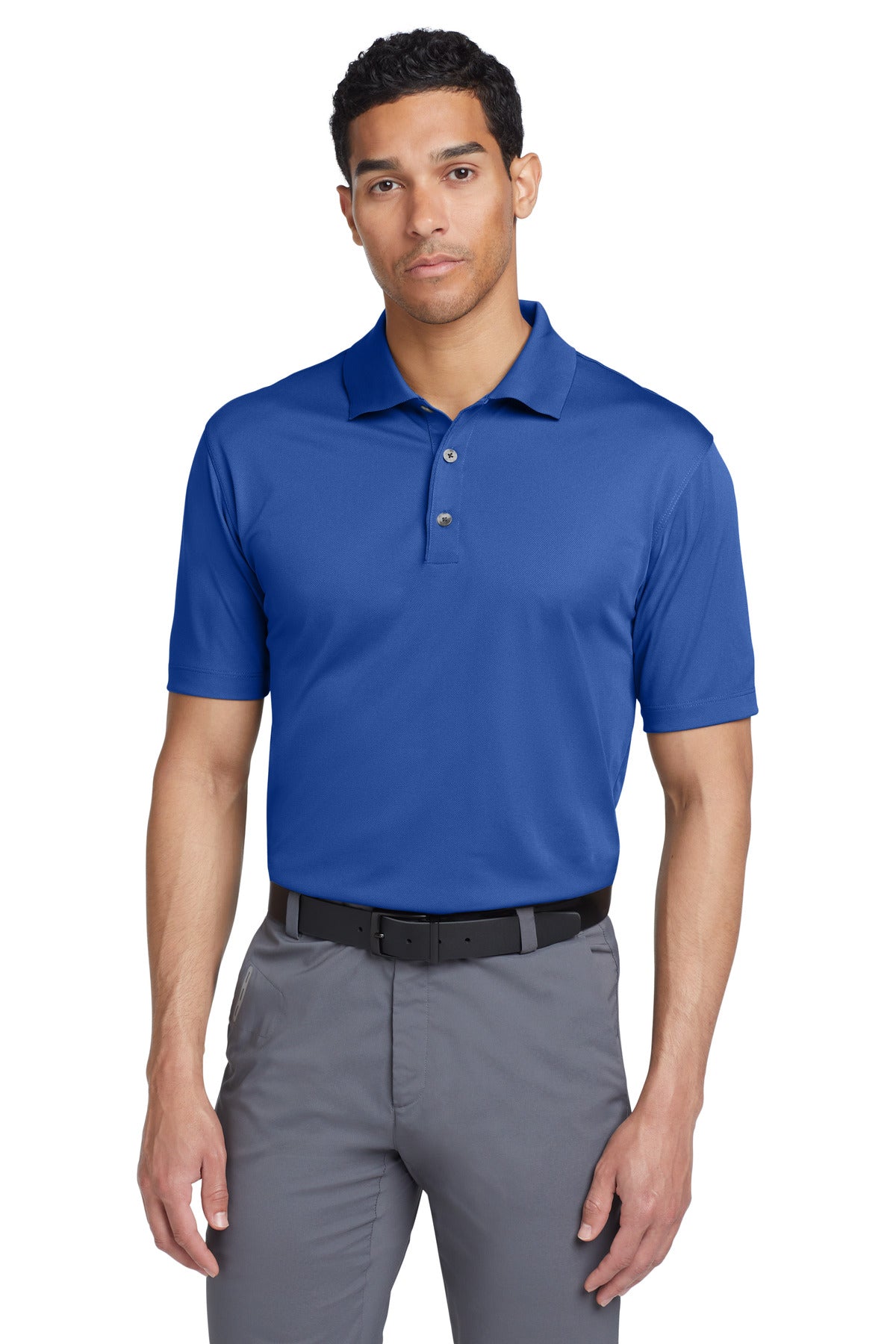 Front View of Varsity Royal Nike Tech Basic Dri-FIT Polo. 203690