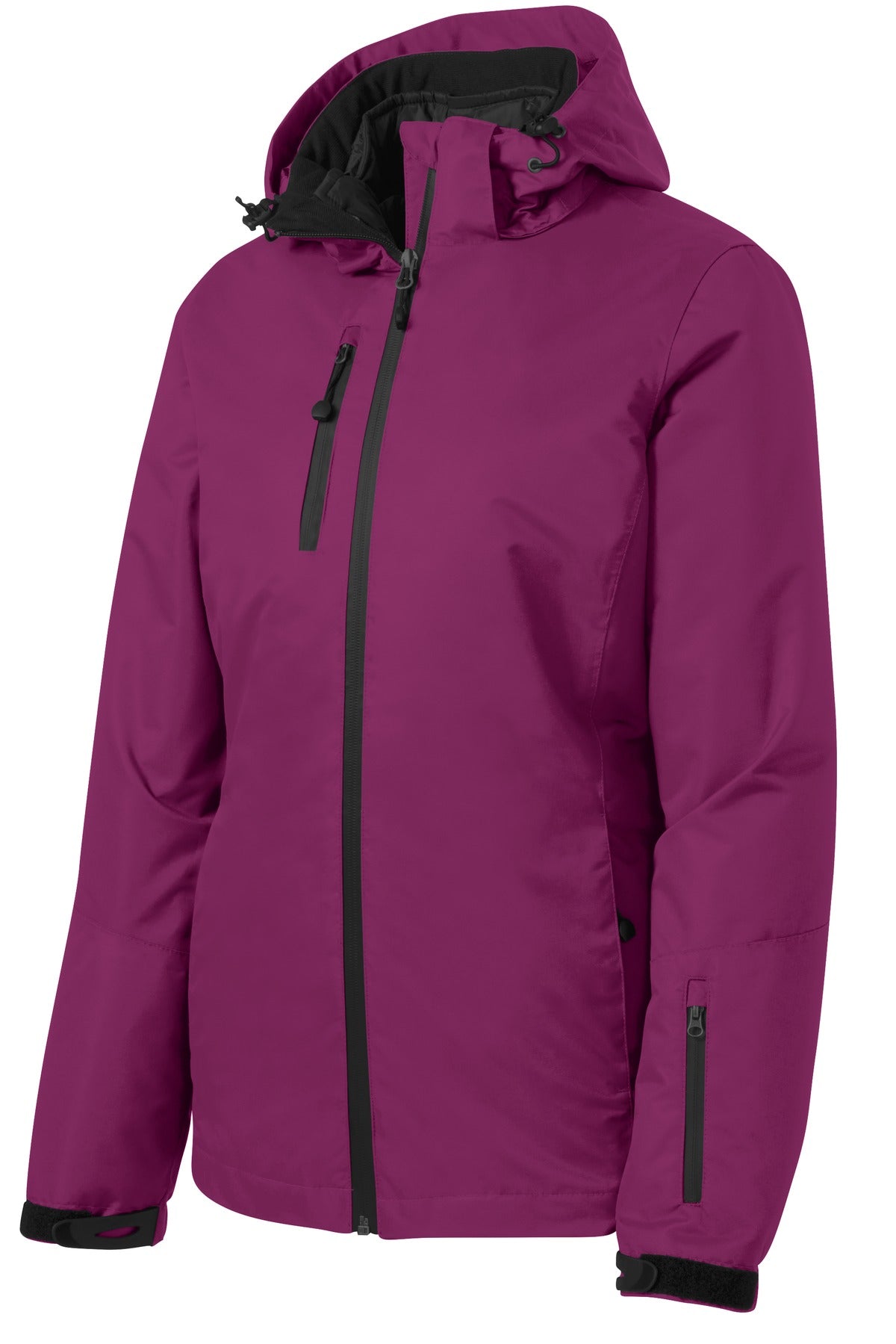 Front View of Very Berry/Blk Port Authority Women's Vortex Waterproof 3-in-1 Jacket. L332