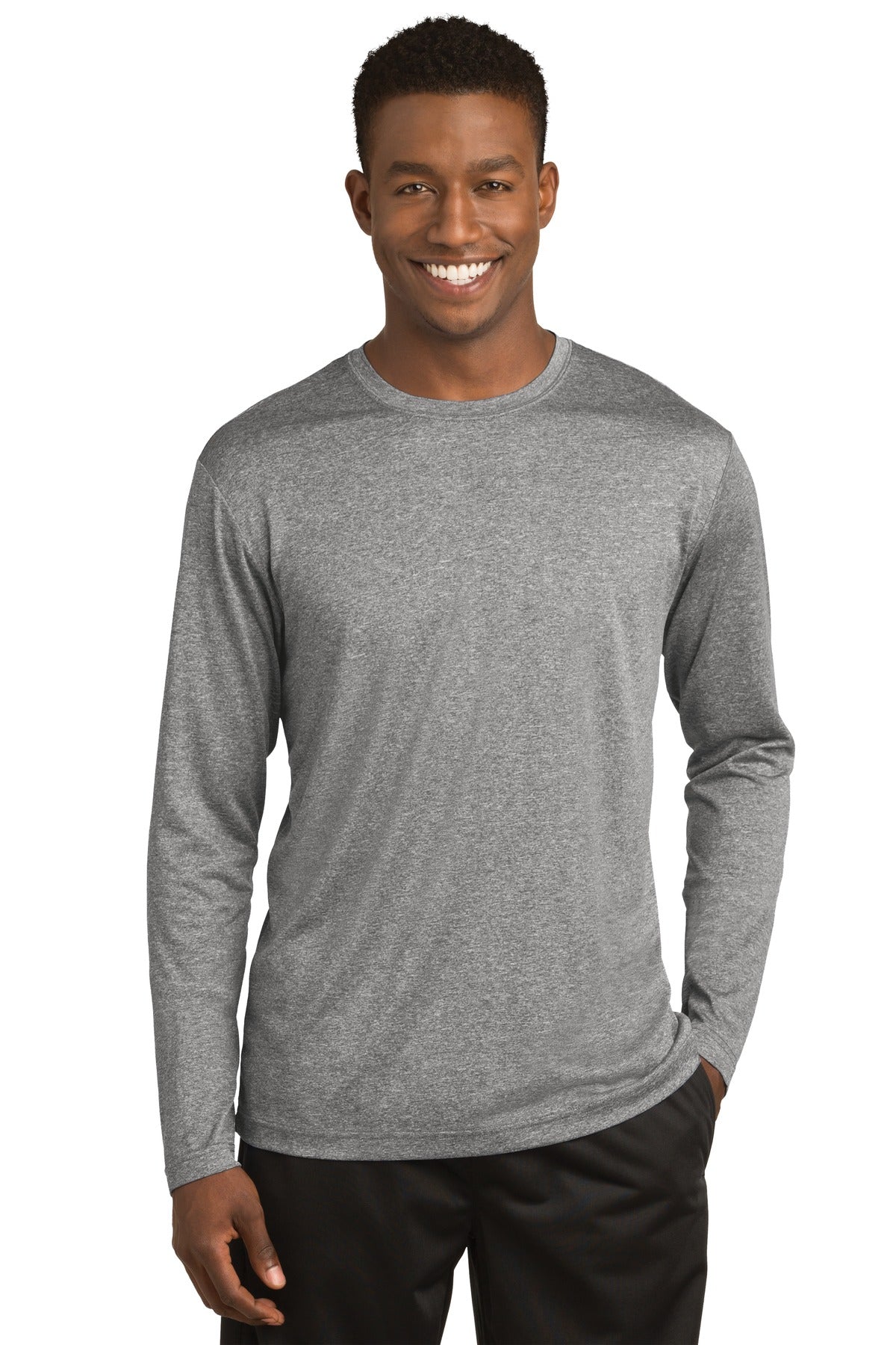 Front View of Vintage Hthr Sport-Tek Long Sleeve Heather Contender Tee. ST360LS