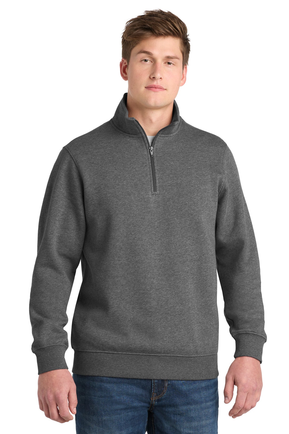 Front View of Vintage Hthr Sport-Tek Tall 1/4-Zip Sweatshirt. TST253