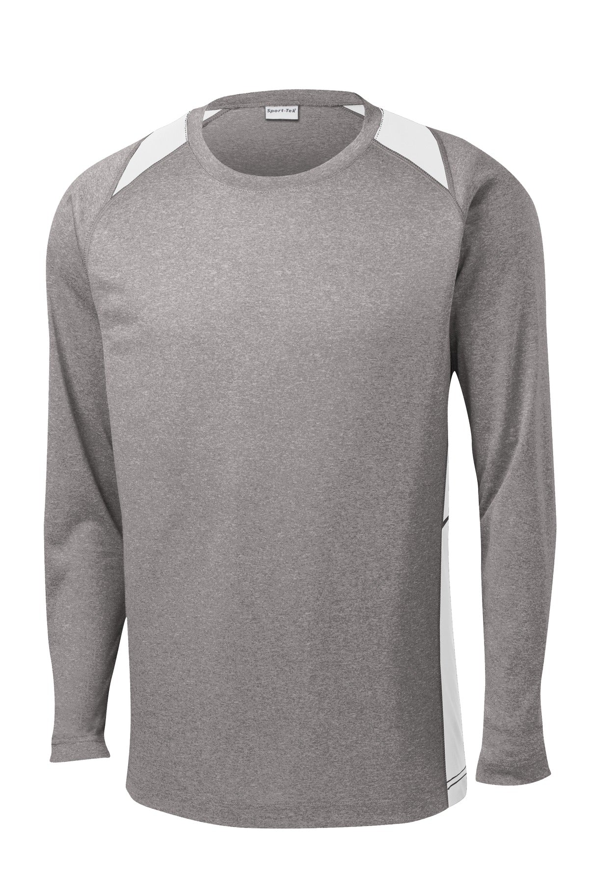 Front View of Vnt He/White Sport-Tek Long Sleeve Heather Colorblock Contender Tee. ST361LS