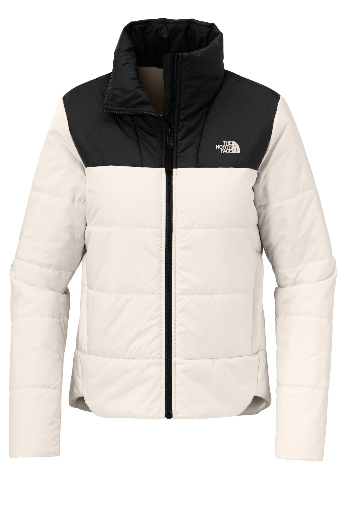 Front View of VtgWhite The North Face Women's Chest Logo Everyday Insulated Jacket NF0A7V6K