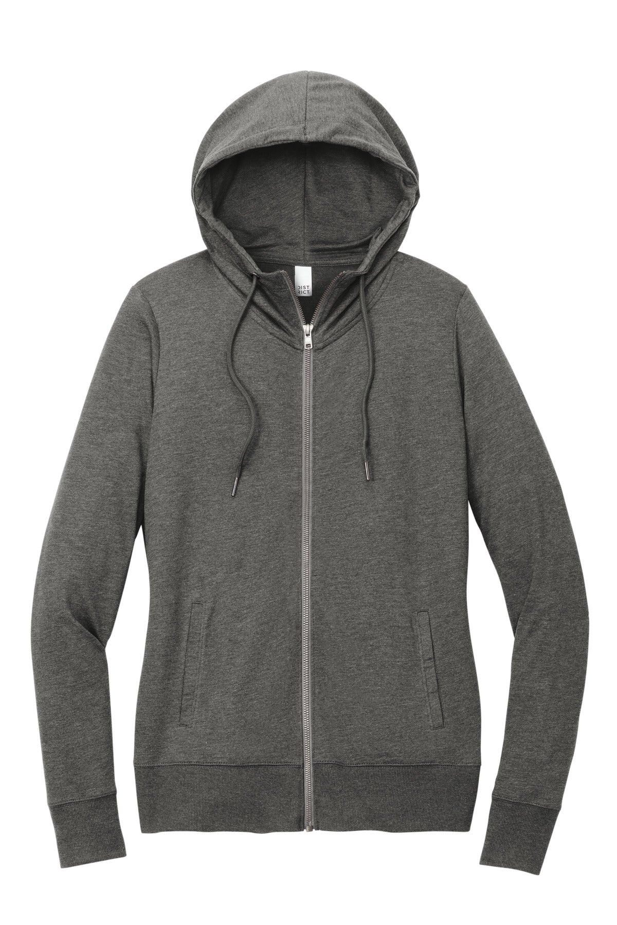 Front View of WashedCoal District Women's Featherweight French Terry Full-Zip Hoodie DT673