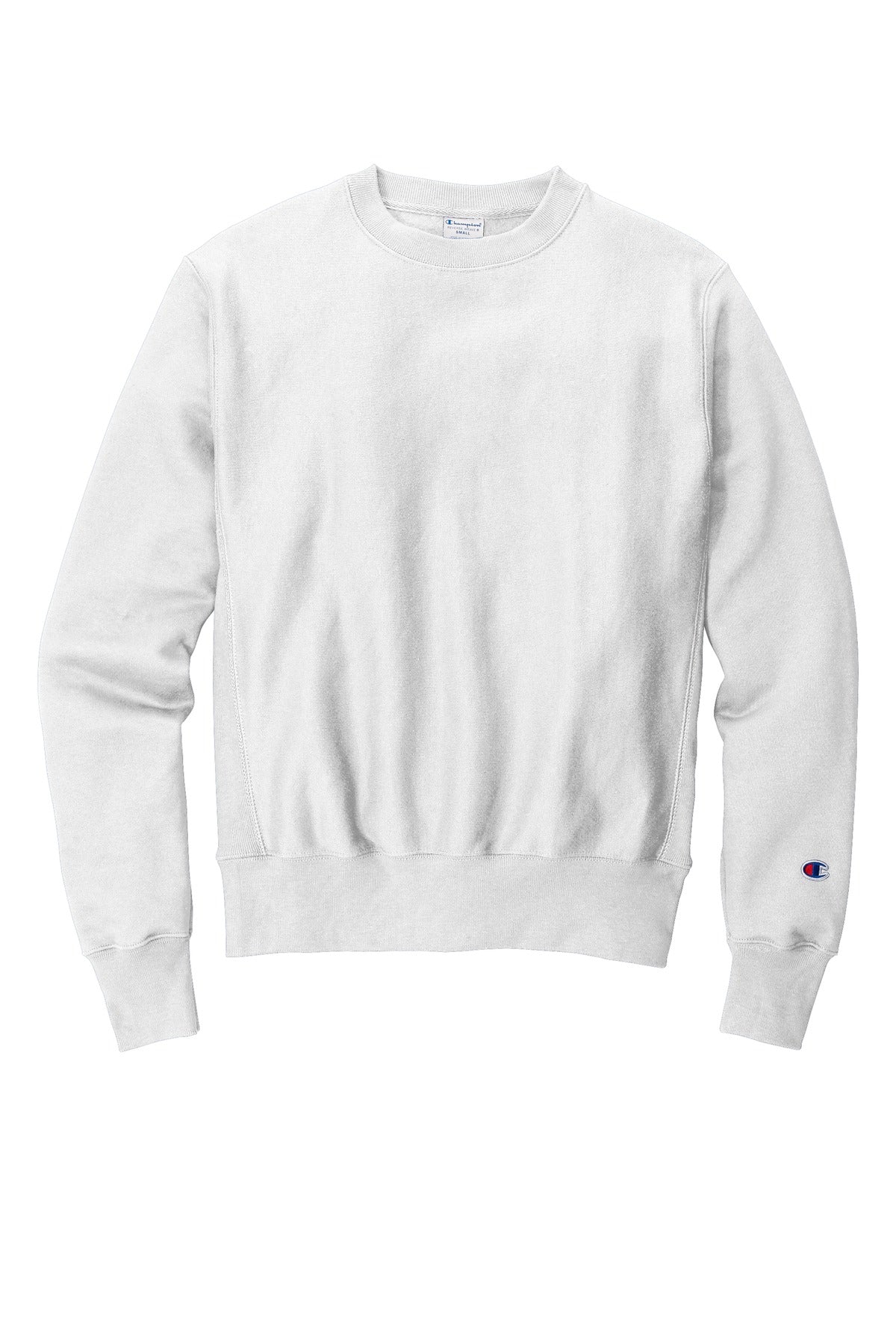 Front View of White Champion Reverse Weave Crewneck Sweatshirt S149