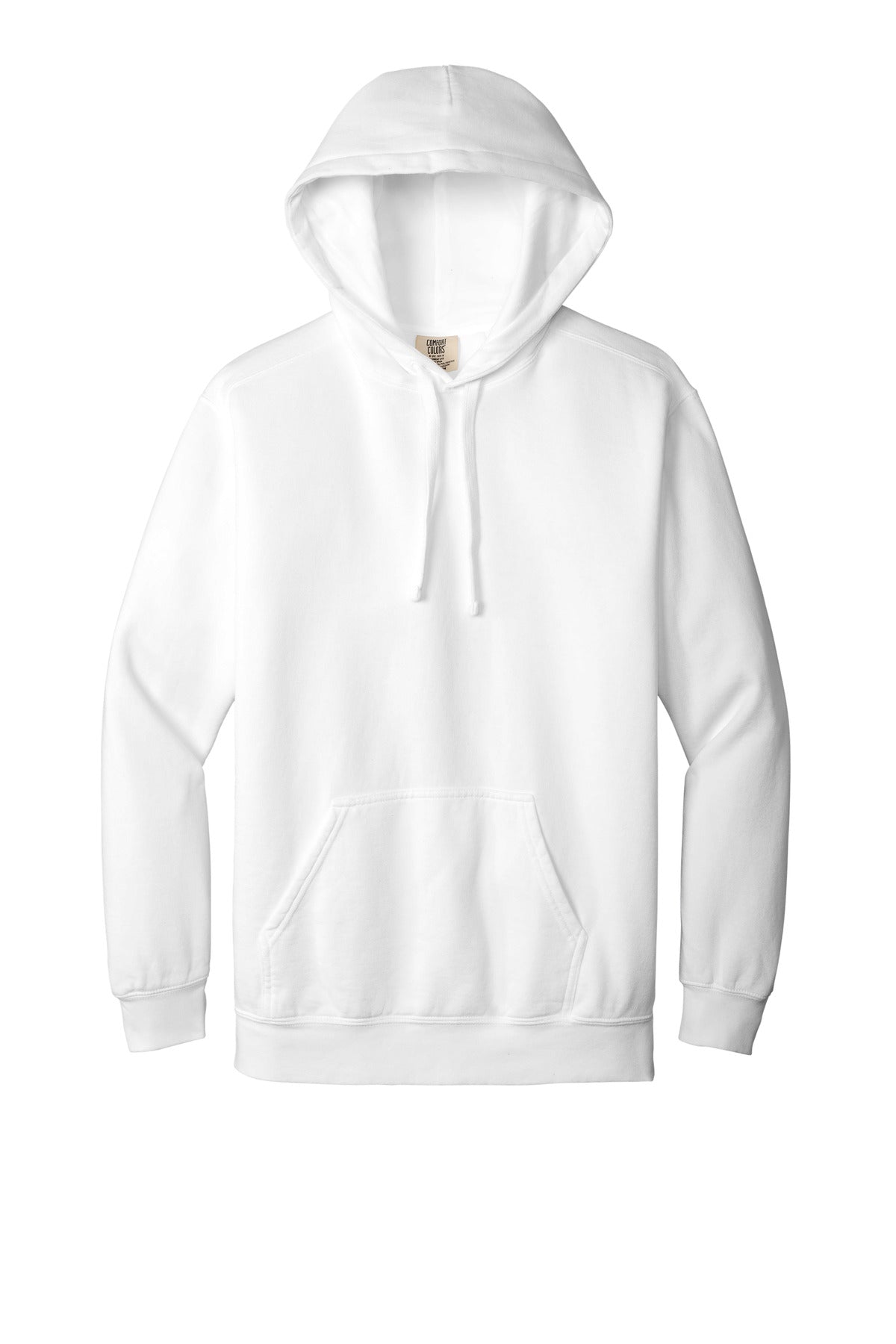 Front View of White COMFORT COLORS Ring Spun Hooded Sweatshirt. 1567