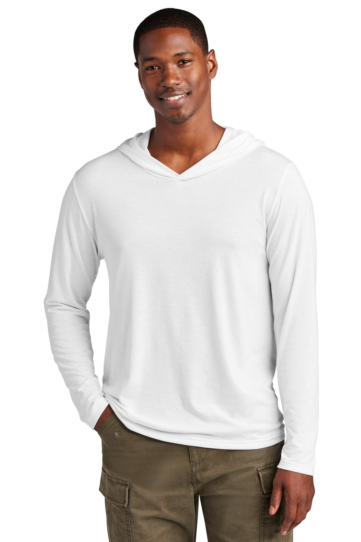 Front View of White District Perfect Tri Long Sleeve Hoodie. DM139