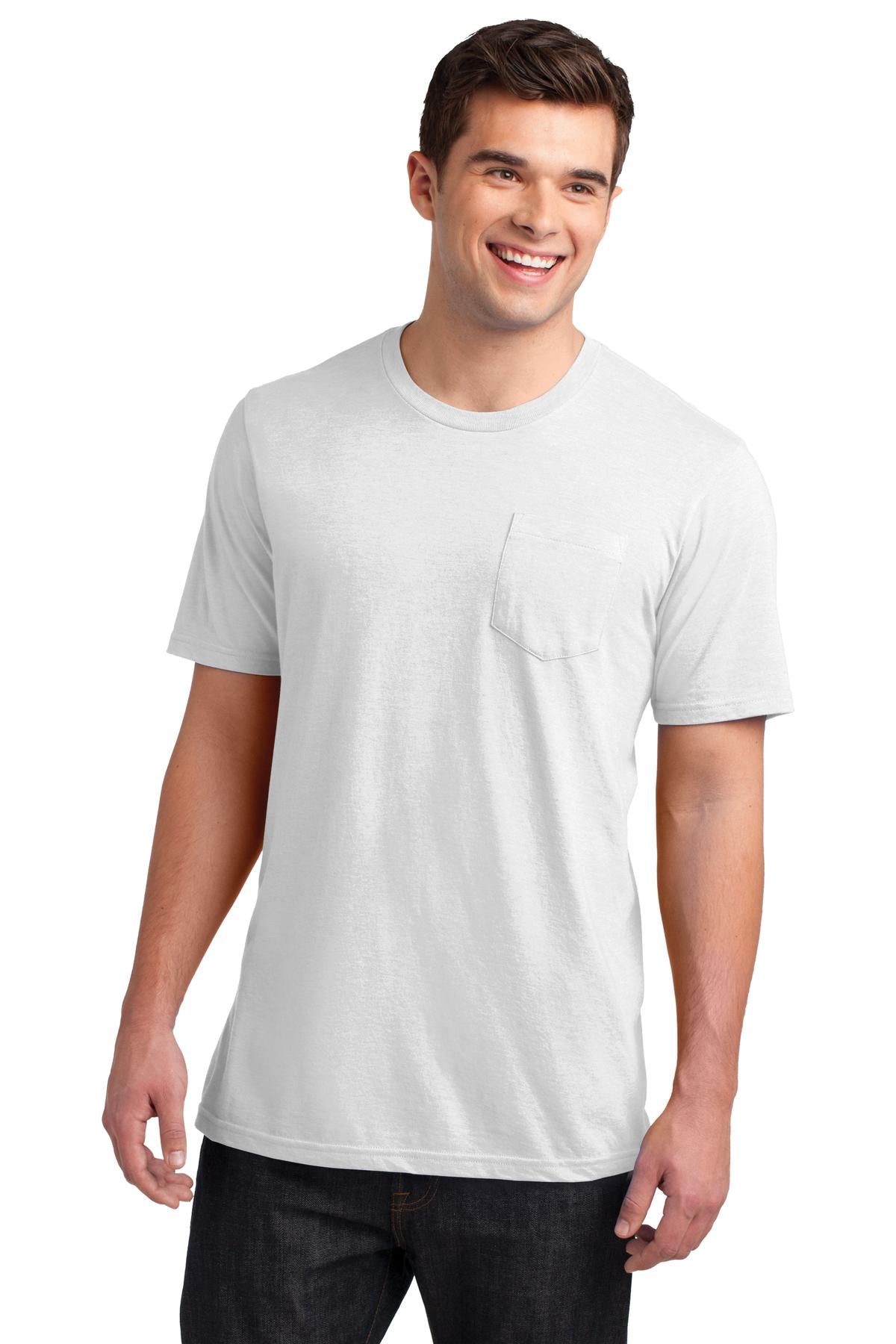 Front View of White District Very Important Tee with Pocket. DT6000P