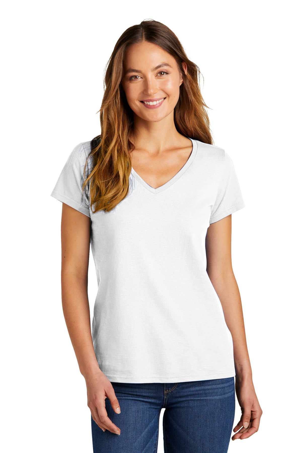 Front View of White District Women's The Concert Tee V-Neck DT5002