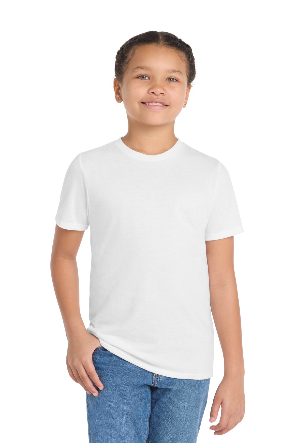 Front View of White District Youth Perfect Tri Tee. DT130Y