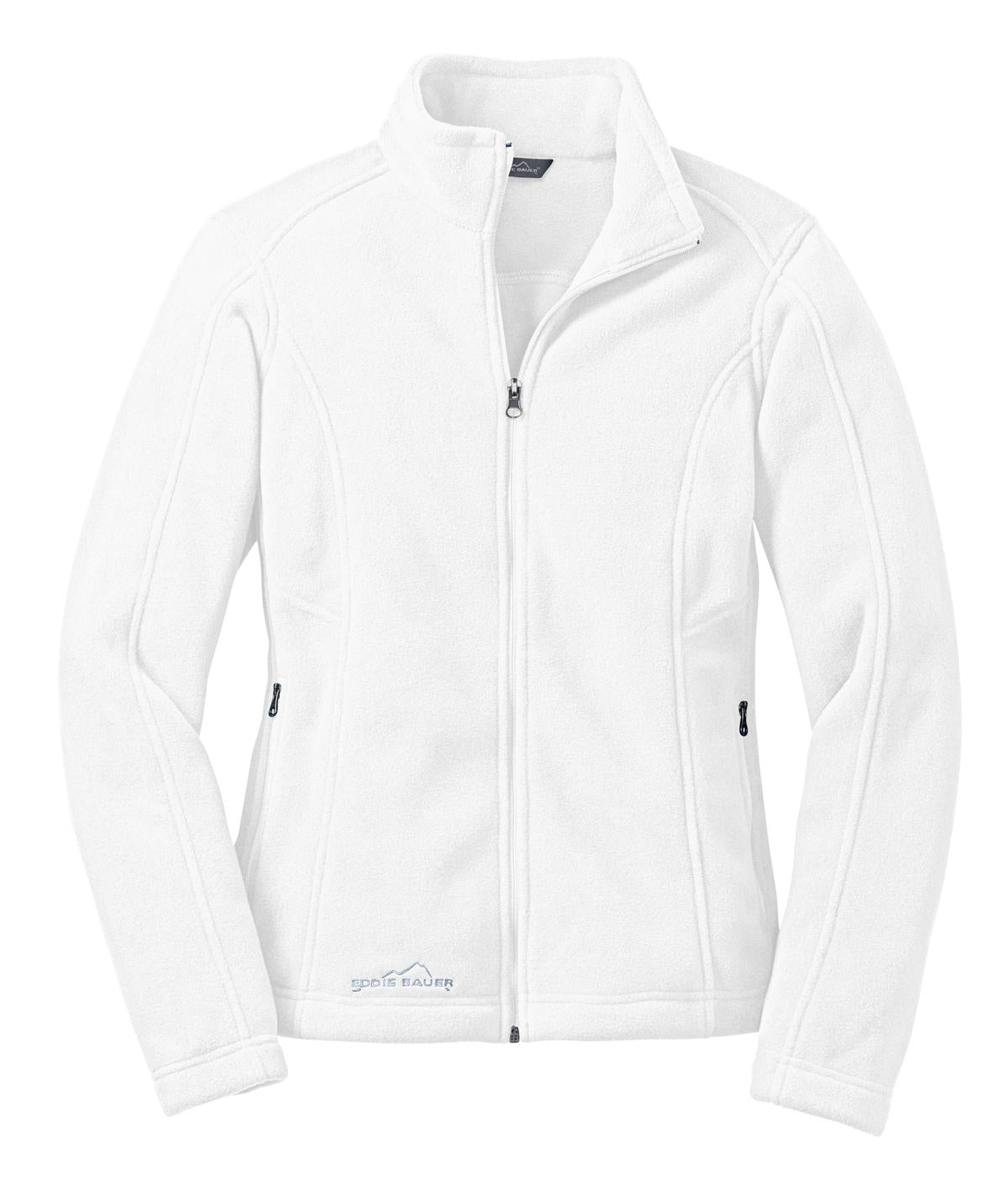 Front View of White Eddie Bauer - Women's Full-Zip Fleece Jacket. EB201