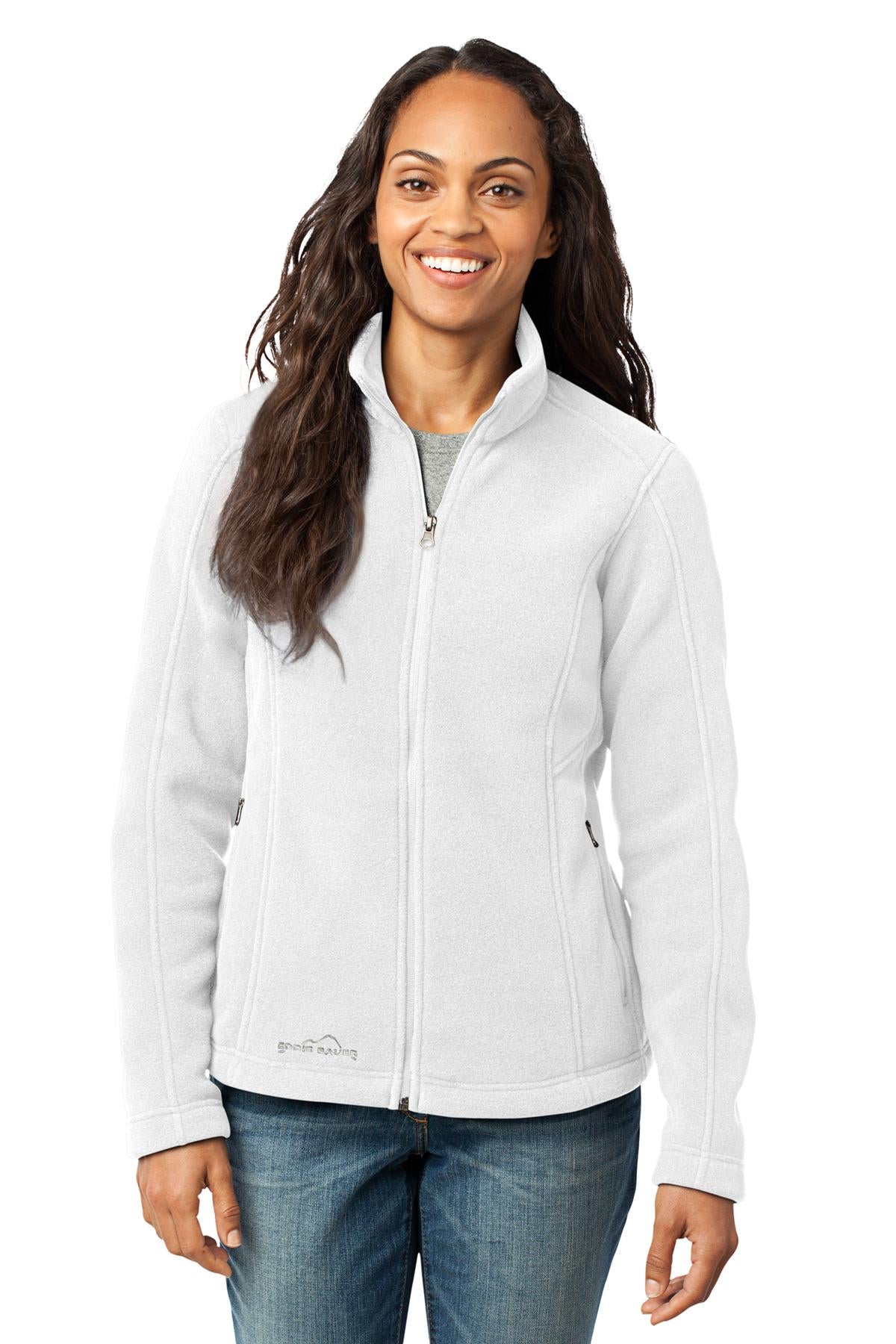 Front View of White Eddie Bauer - Women's Full-Zip Fleece Jacket. EB201