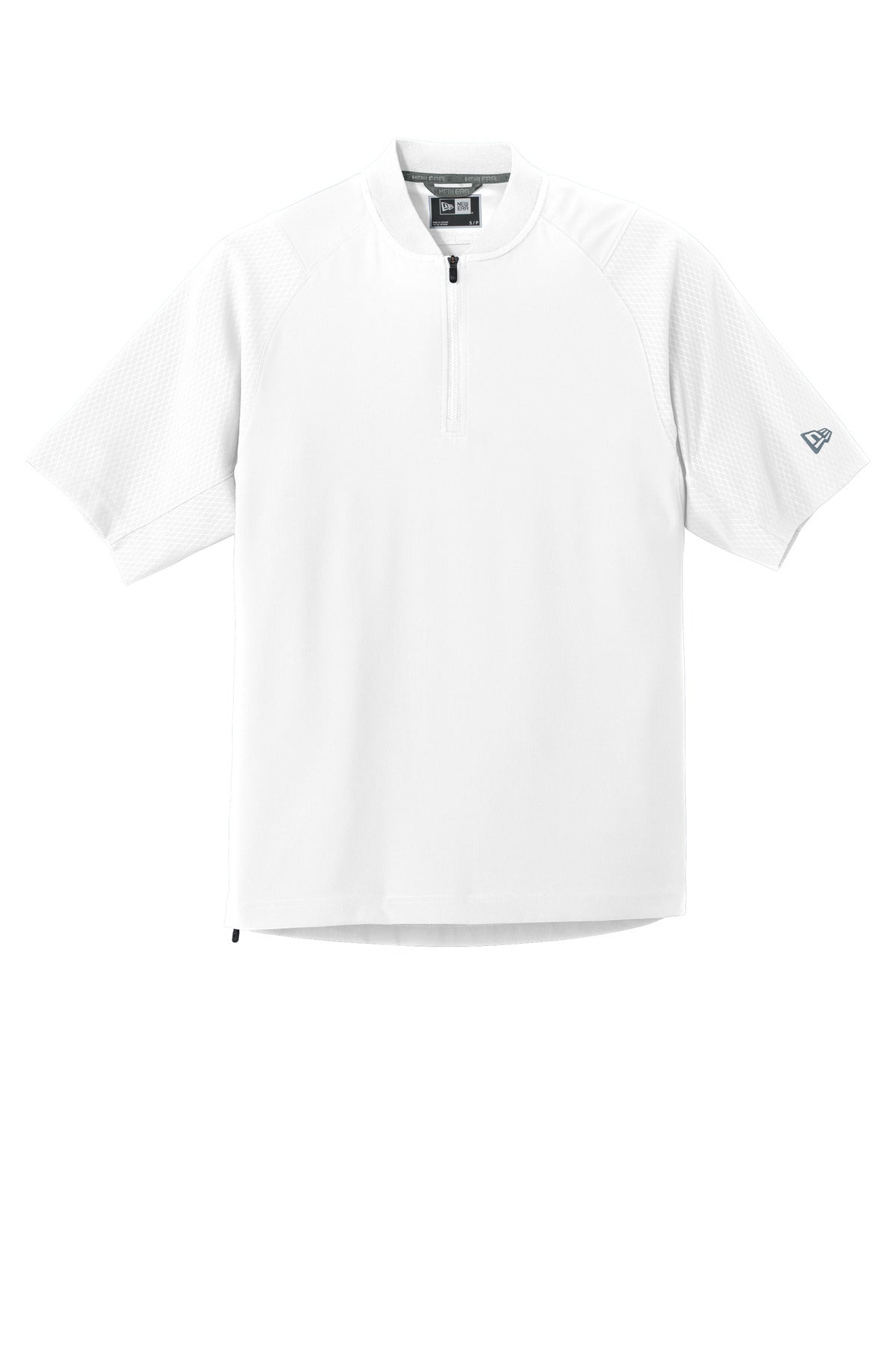 Front View of White New Era Cage Short Sleeve 1/4-Zip Jacket. NEA600