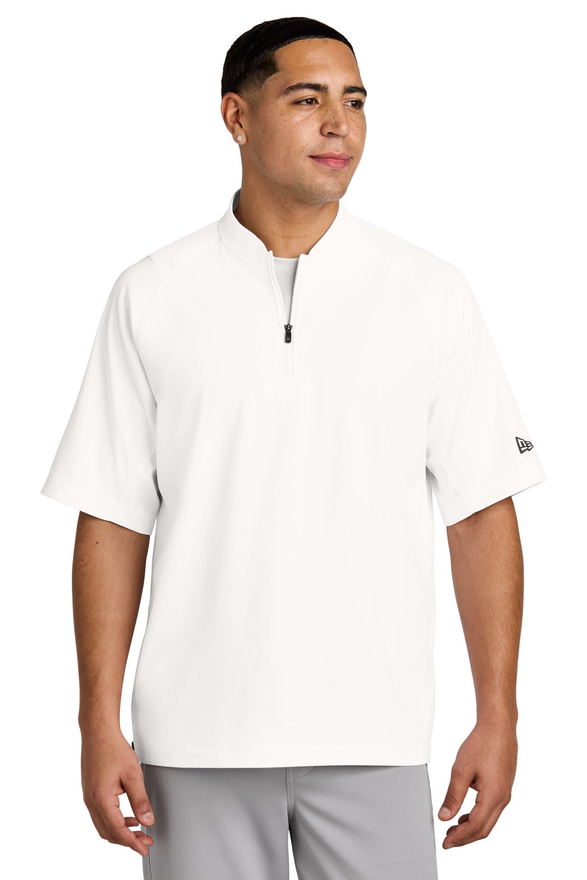 Front View of White New Era Cage Short Sleeve 1/4-Zip Jacket. NEA600