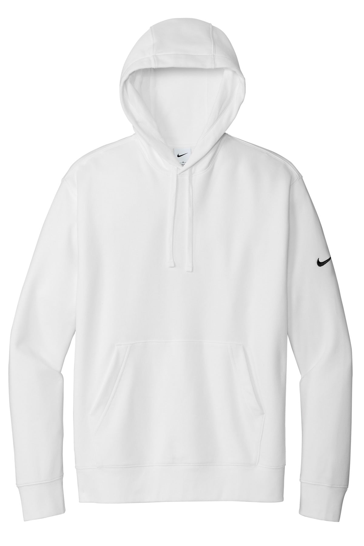 Front View of White Nike Club Fleece Sleeve Swoosh Pullover Hoodie NKDR1499