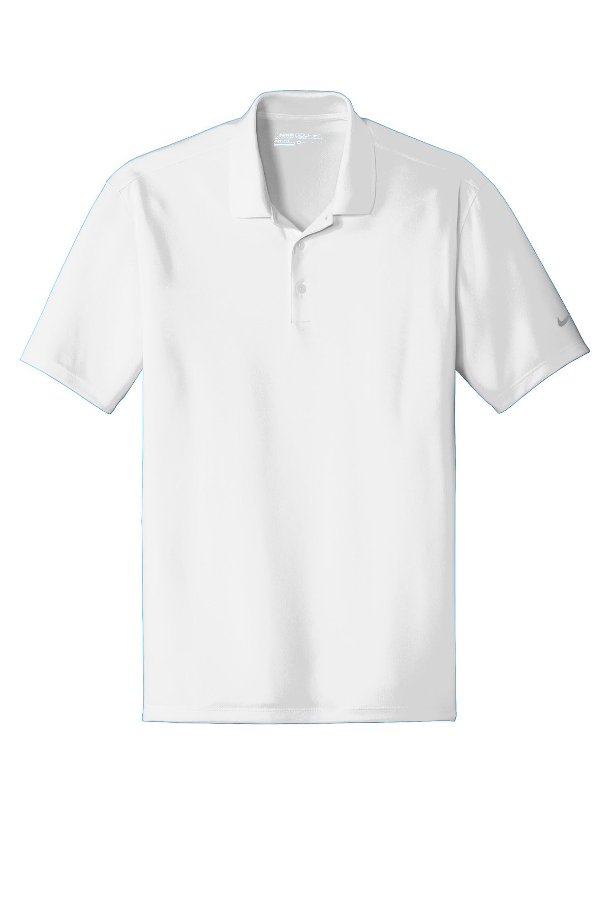 Front View of White Nike Dri-FIT Classic Fit Players Polo with Flat Knit Collar. 838956