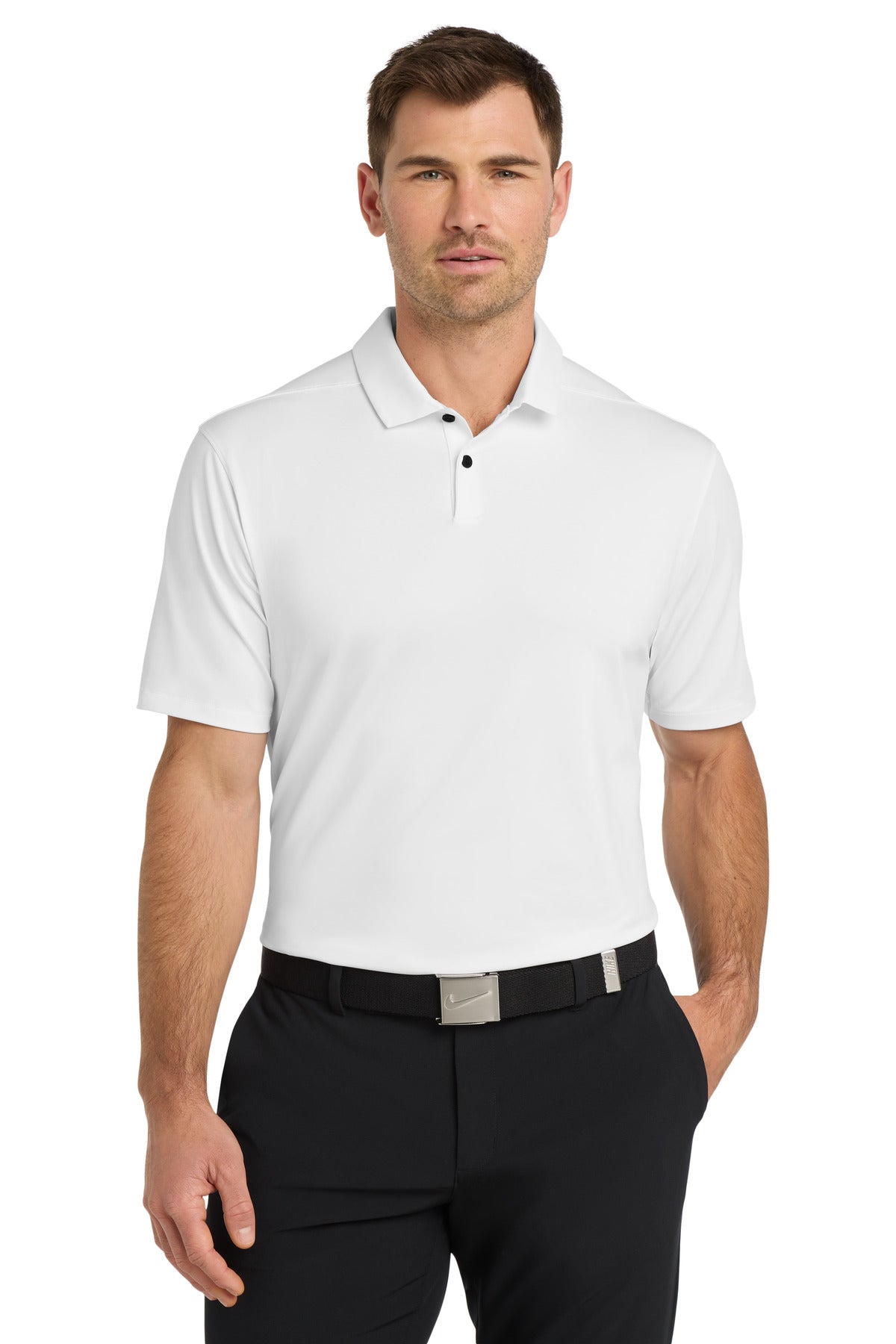 Front View of White Nike Dri-FIT Vapor Polo NKDC2108