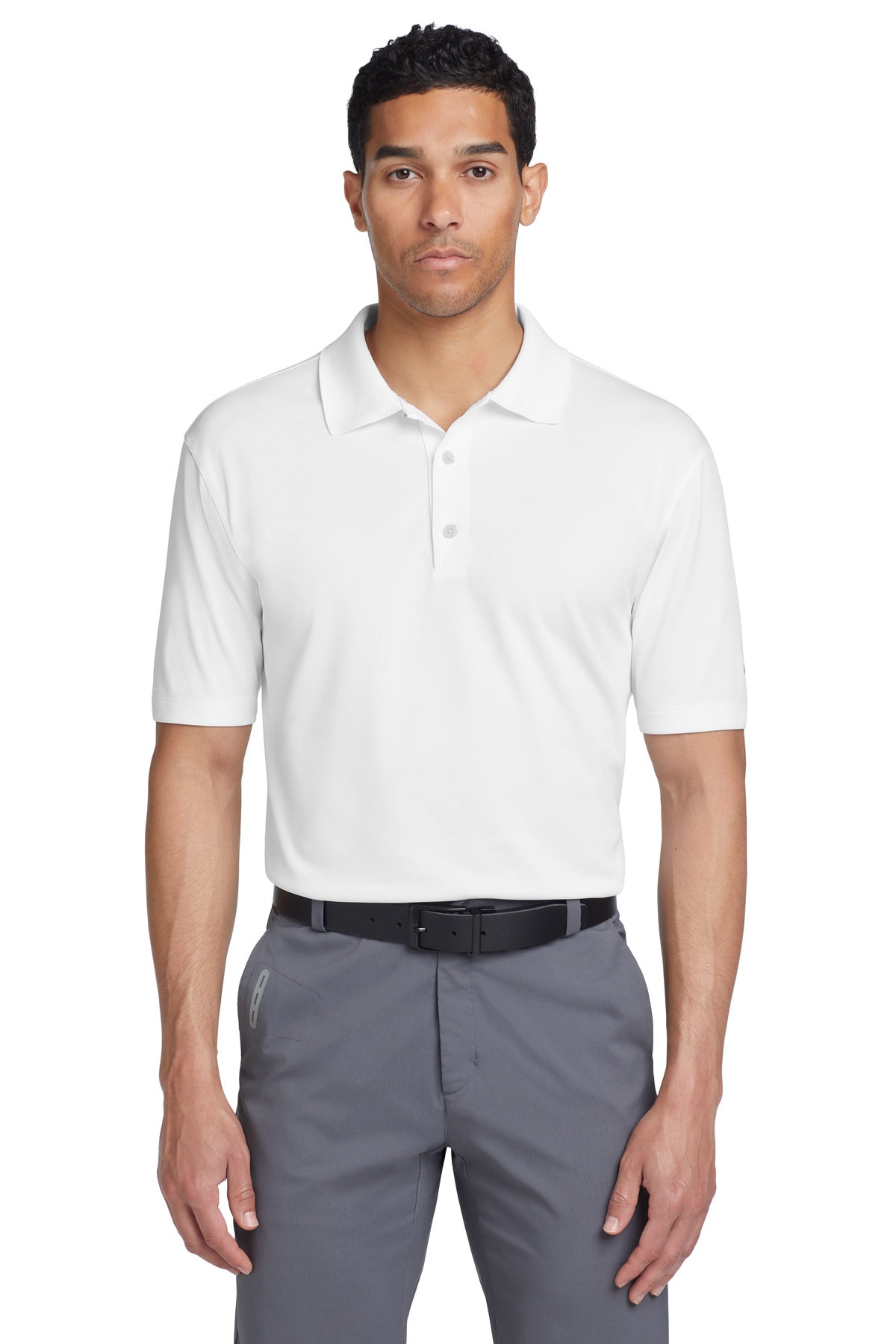 Front View of White Nike Tech Basic Dri-FIT Polo. 203690