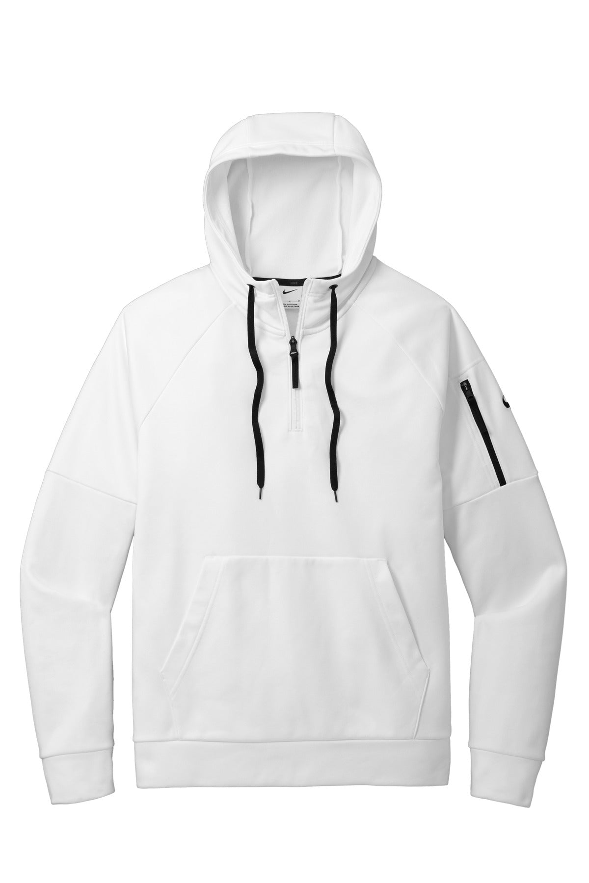 Front View of White Nike Therma-FIT Pocket 1/4-Zip Fleece Hoodie NKFD9742