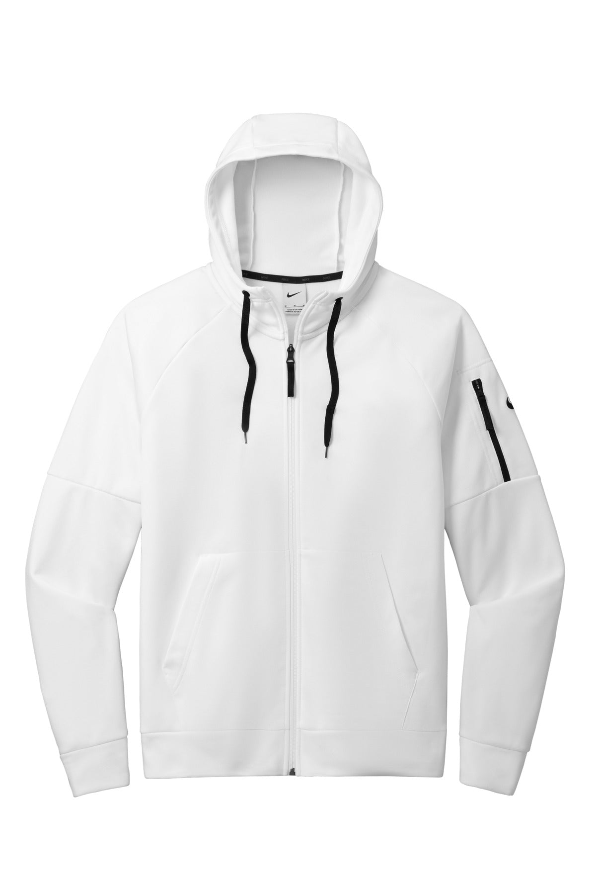 Front View of White Nike Therma-FIT Pocket Full-Zip Fleece Hoodie NKFD9859