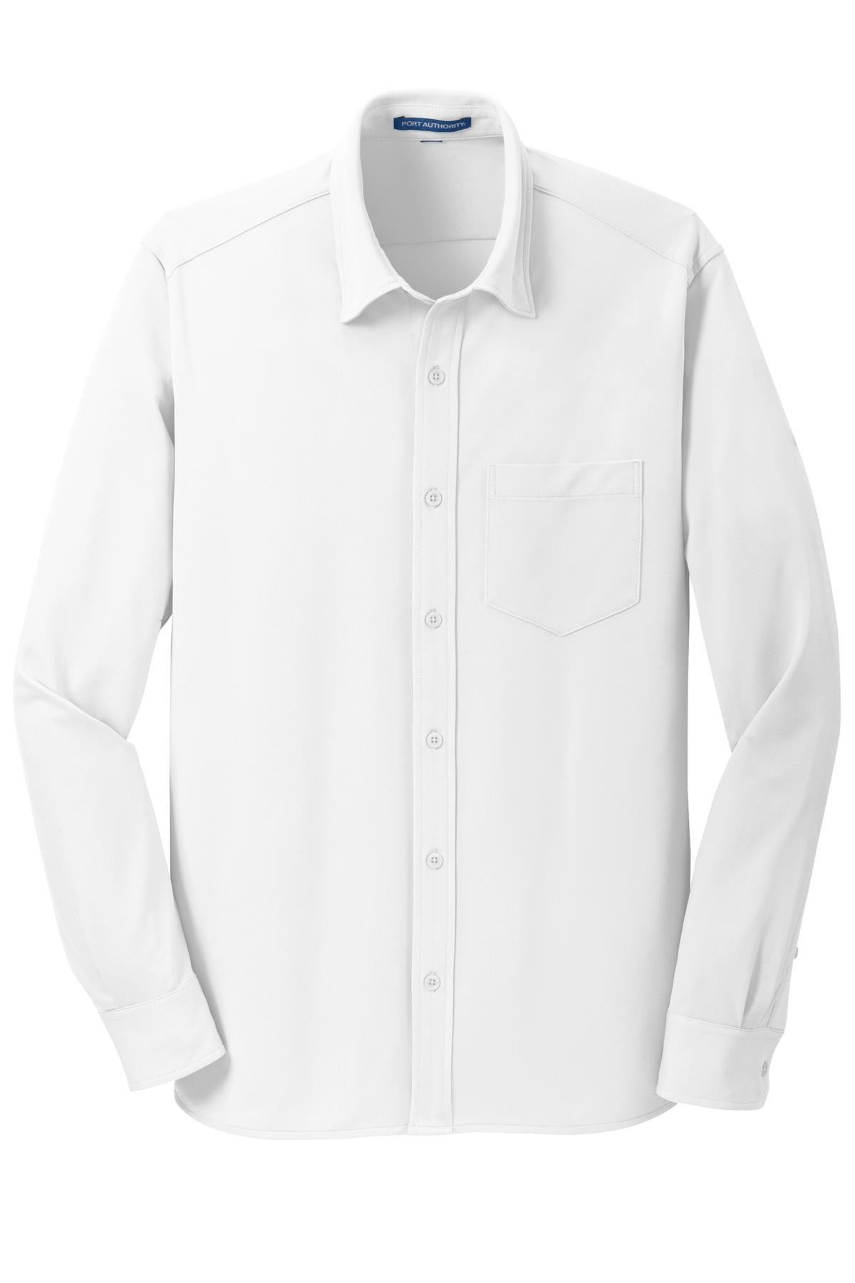 Front View of White Port Authority Dimension Knit Dress Shirt. K570