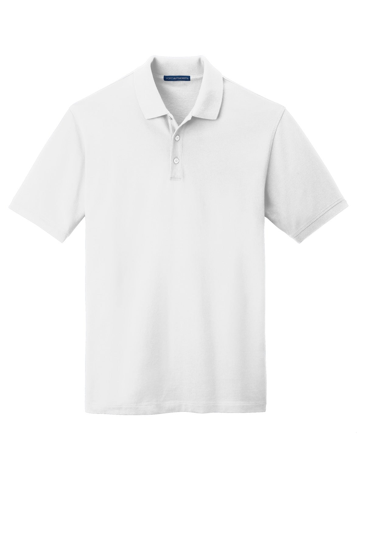 Front View of White Port Authority EZCotton Polo. K8000