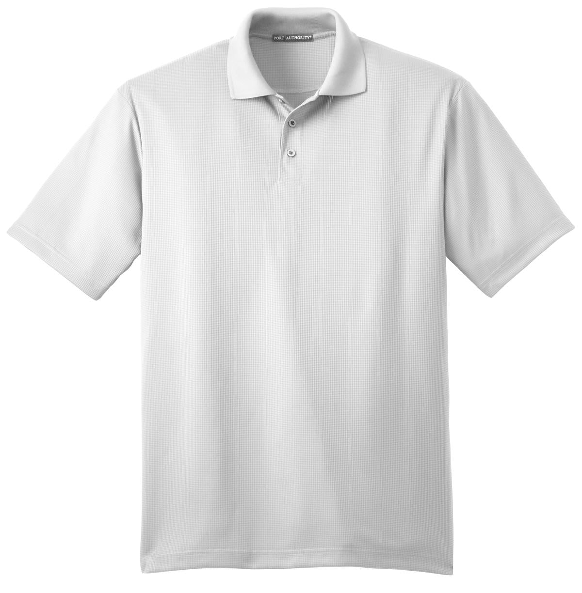 Front View of White Port Authority Performance Fine Jacquard Polo. K528