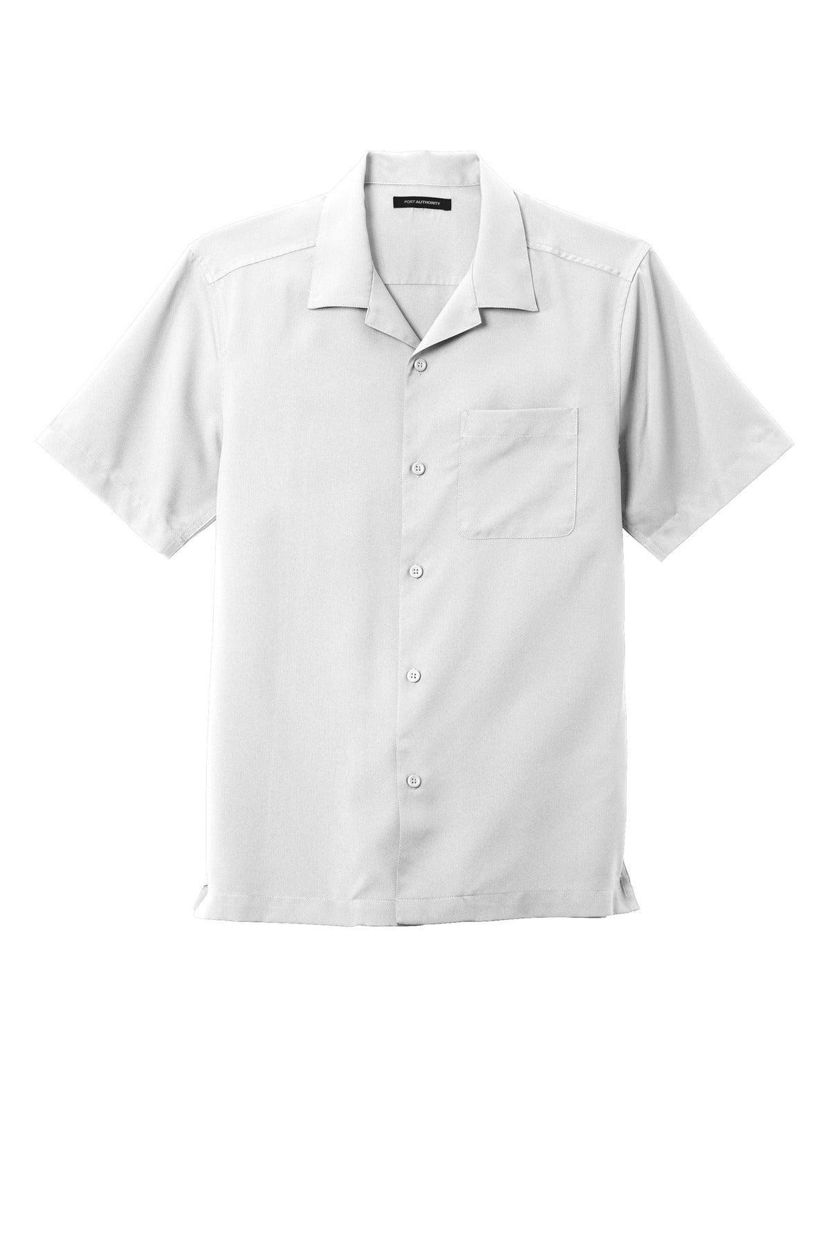 Front View of White Port Authority Short Sleeve Performance Staff Shirt W400