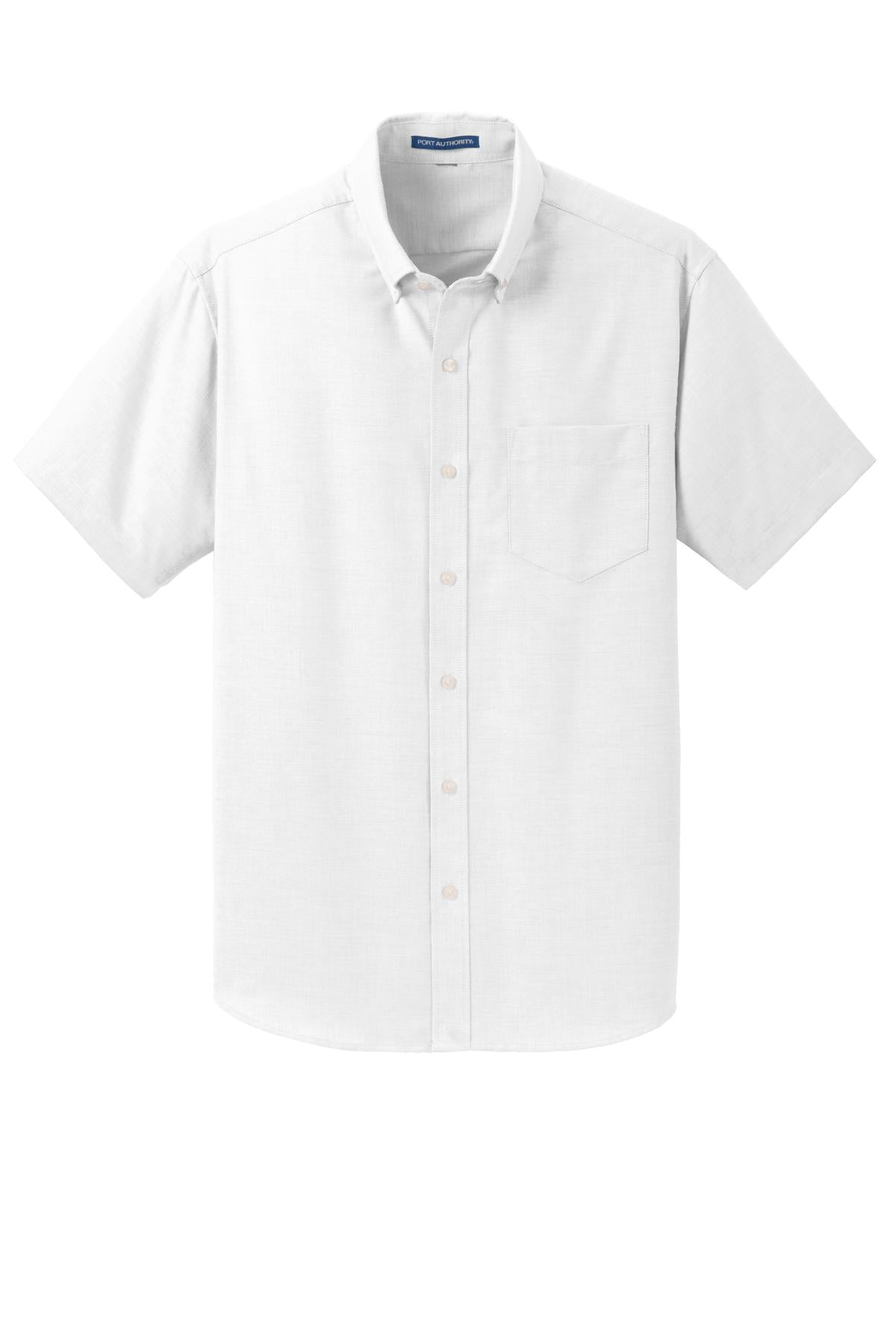 Front View of White Port Authority Short Sleeve SuperPro Oxford Shirt. S659