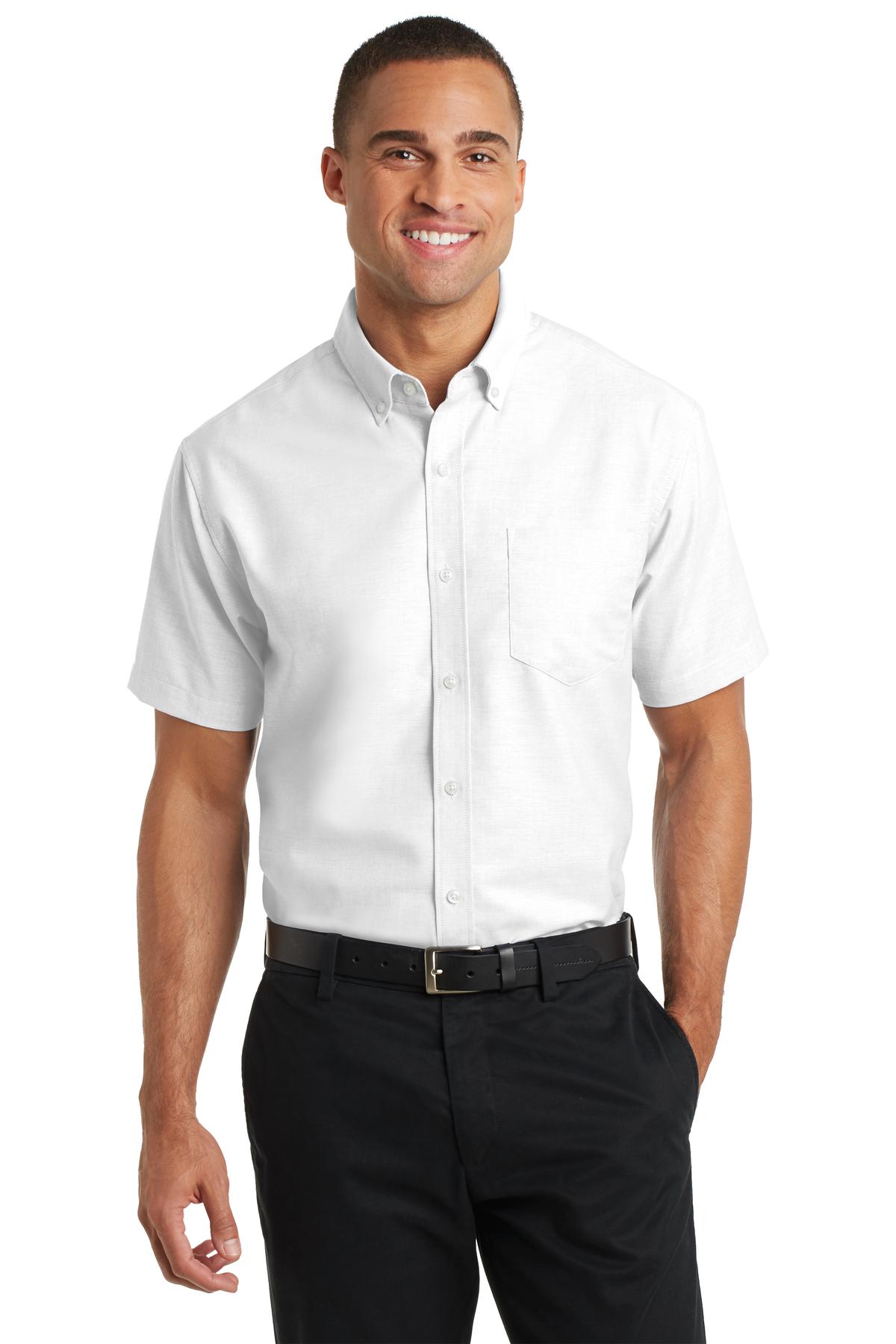 Front View of White Port Authority Short Sleeve SuperPro Oxford Shirt. S659