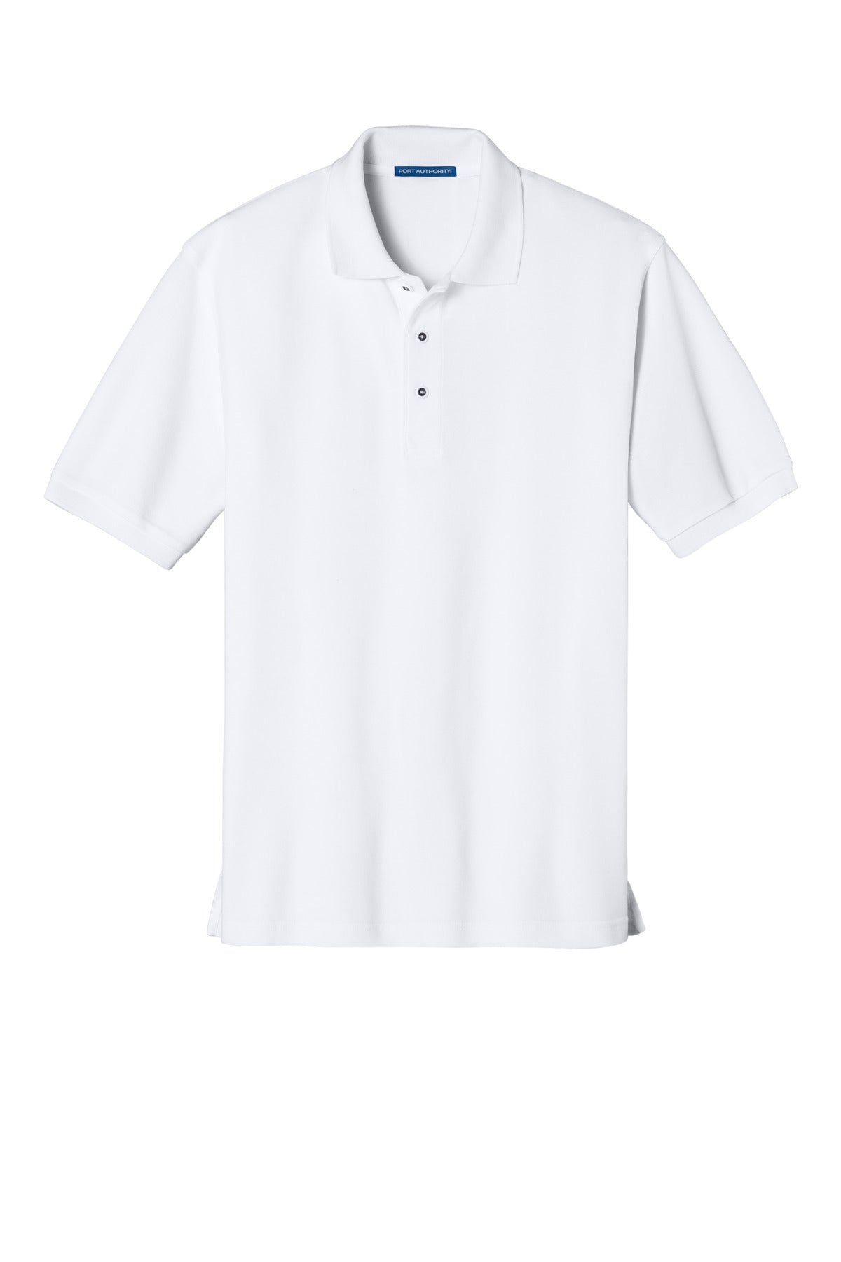 Front View of White Port Authority Tall Silk Touch Polo. TLK500