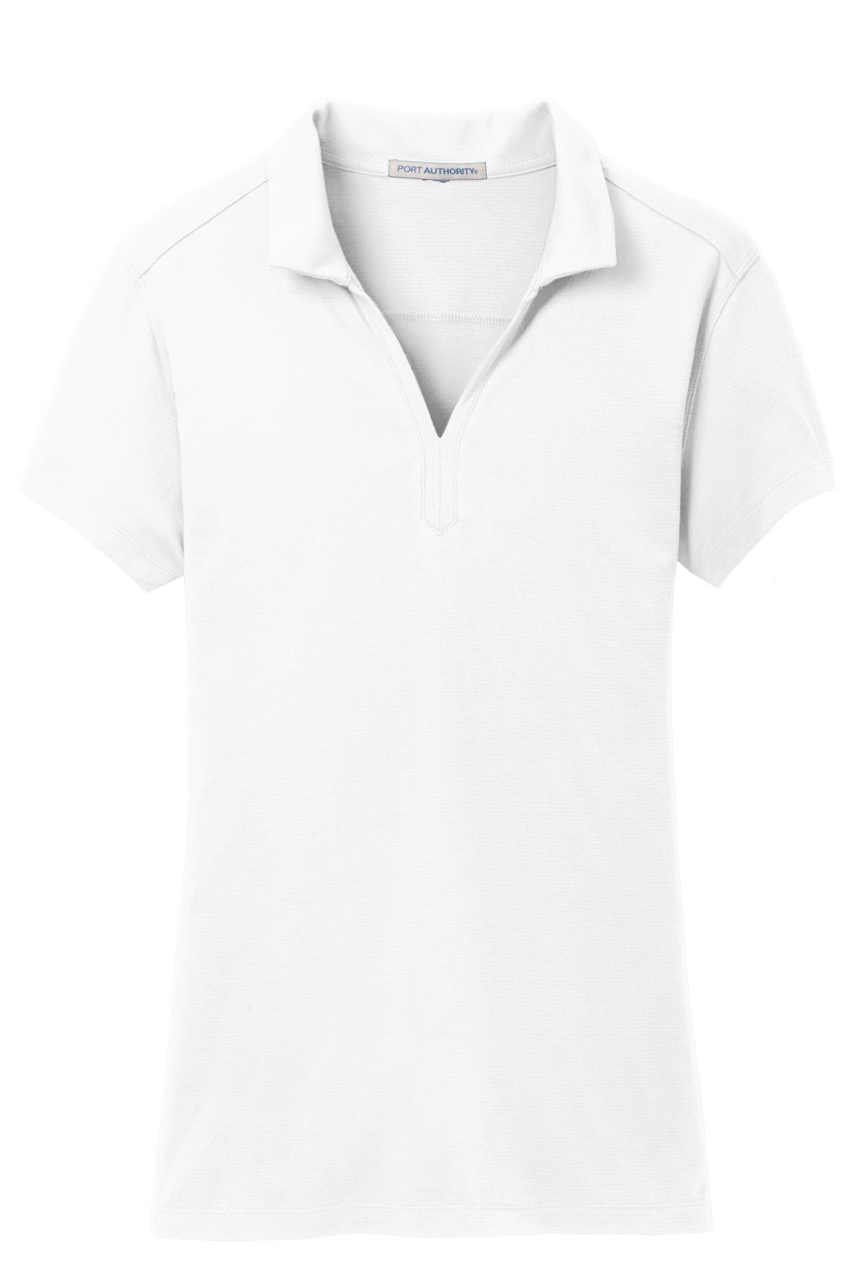 Front View of White Port Authority Women's Rapid Dry Mesh Polo. L573