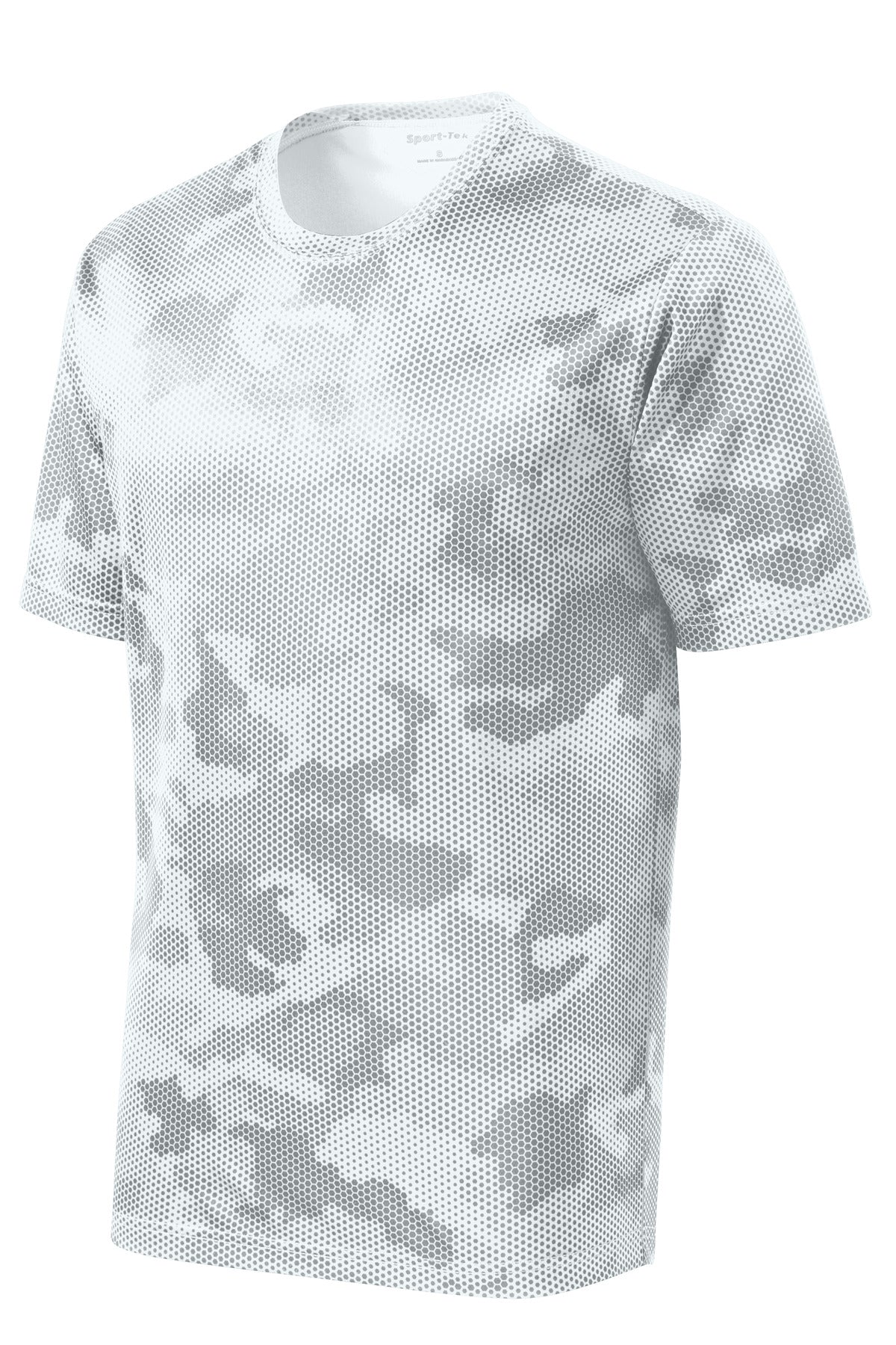 Front View of White Sport-Tek CamoHex Tee. ST370