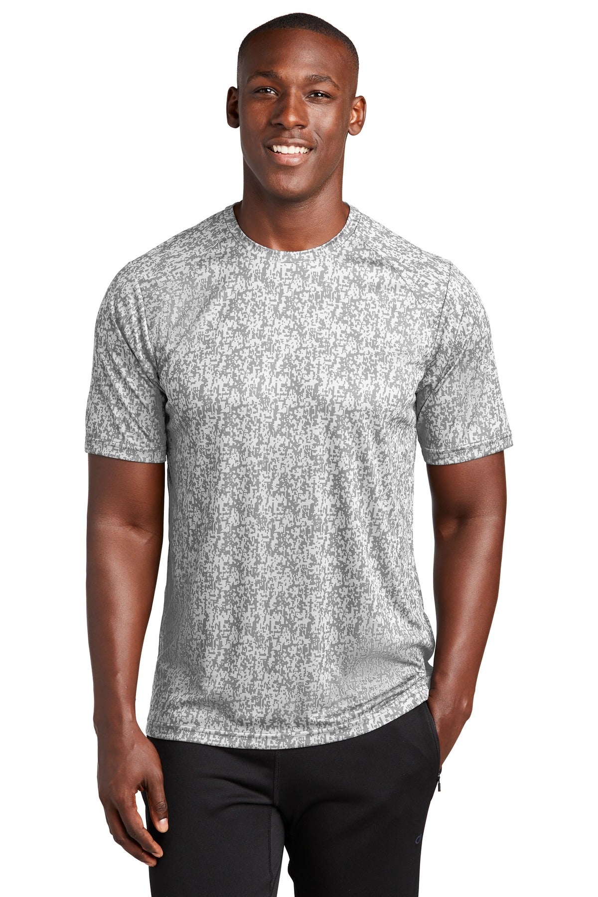 Front View of White Sport-Tek Digi Camo Tee. ST460