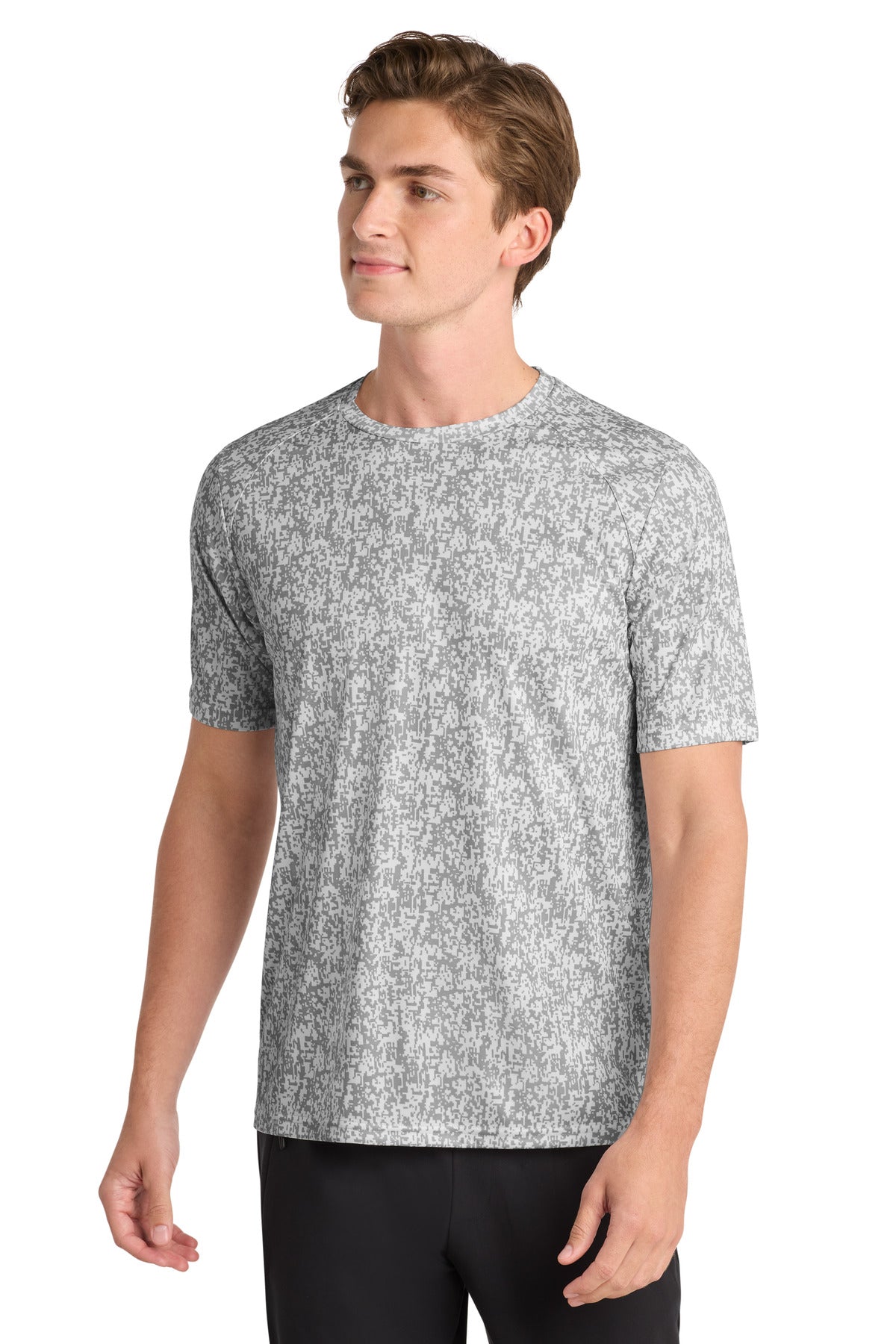 Front View of White Sport-Tek Digi Camo Tee. ST460