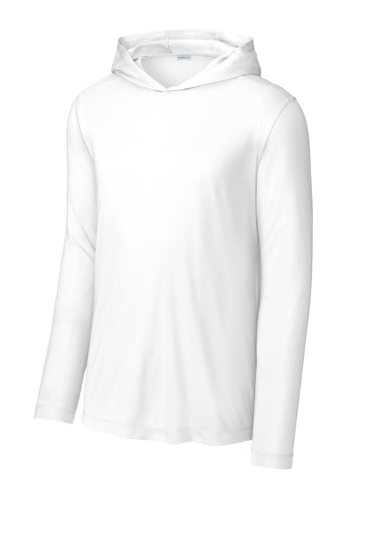 Front View of White Sport-Tek Posi-UV Pro Long Sleeve Hoodie ST420LSH