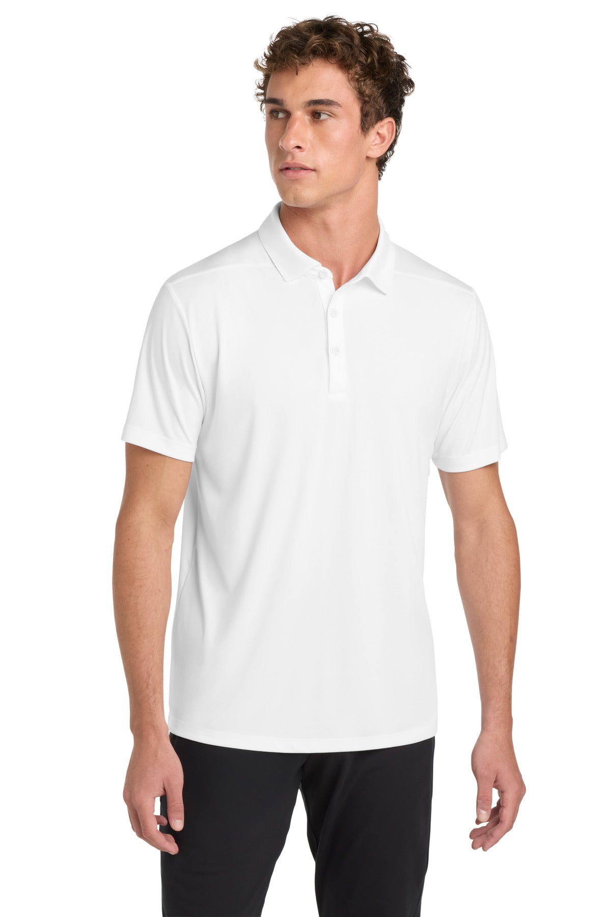 Front View of White Sport-Tek Posi-UV Pro Polo. ST520