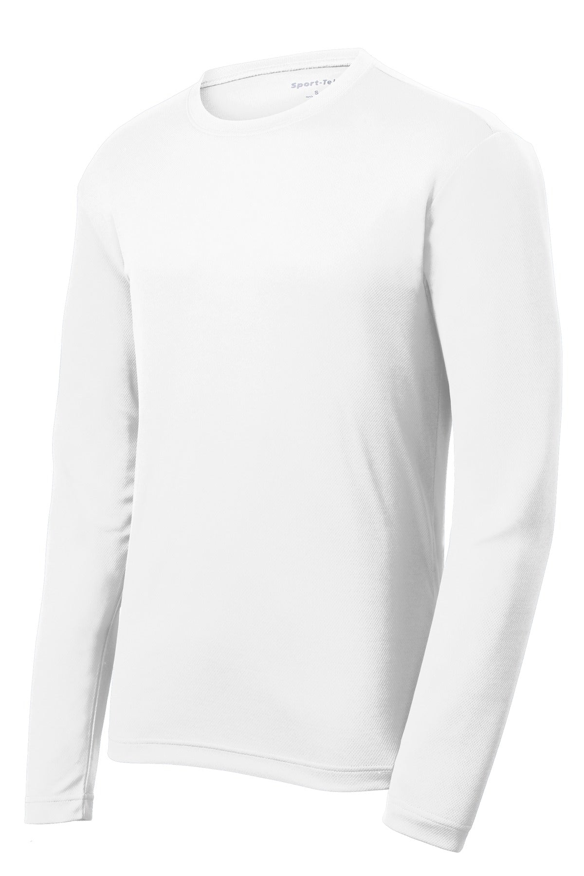Front View of White Sport-Tek PosiCharge RacerMesh Long Sleeve Tee. ST340LS