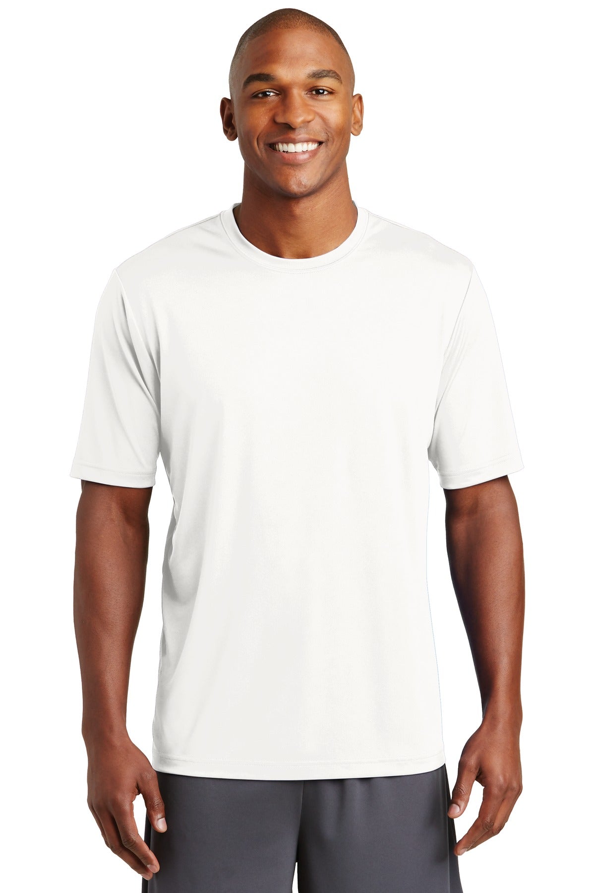Front View of White Sport-Tek PosiCharge Tough Tee . ST320