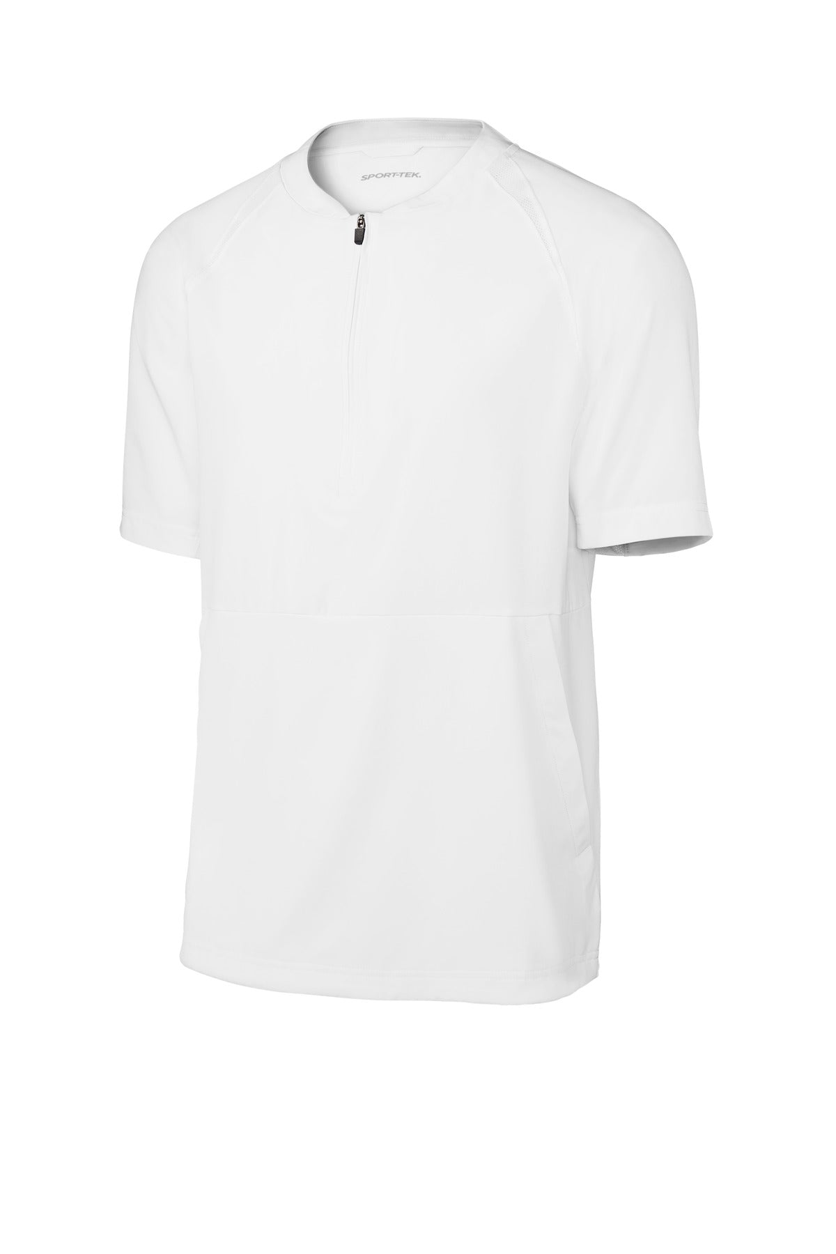 Front View of White Sport-Tek Repeat 1/2-Zip Short Sleeve Jacket JST489